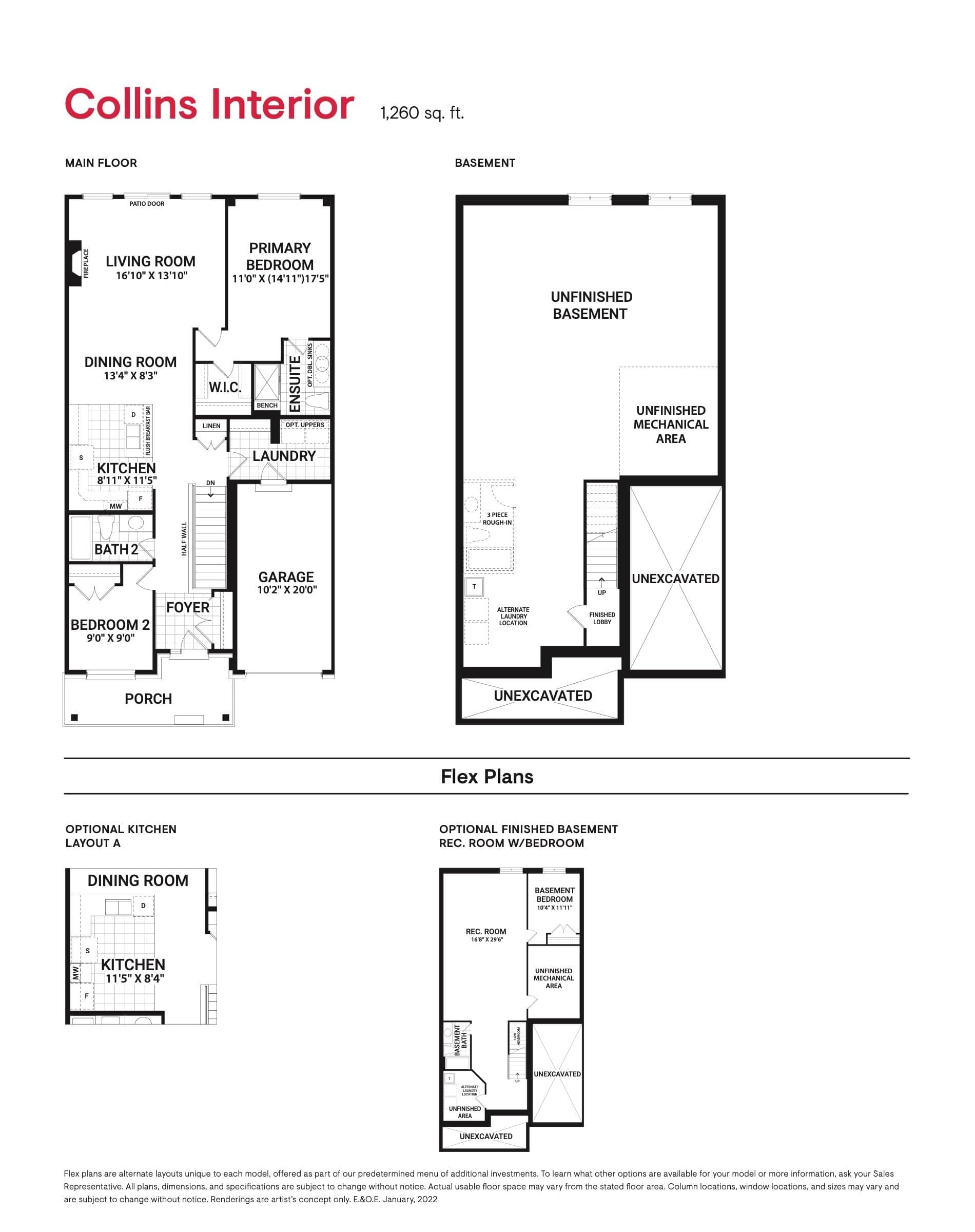 Collins Interior Floor Plan at Mahogany Towns - 1260 sq.ft