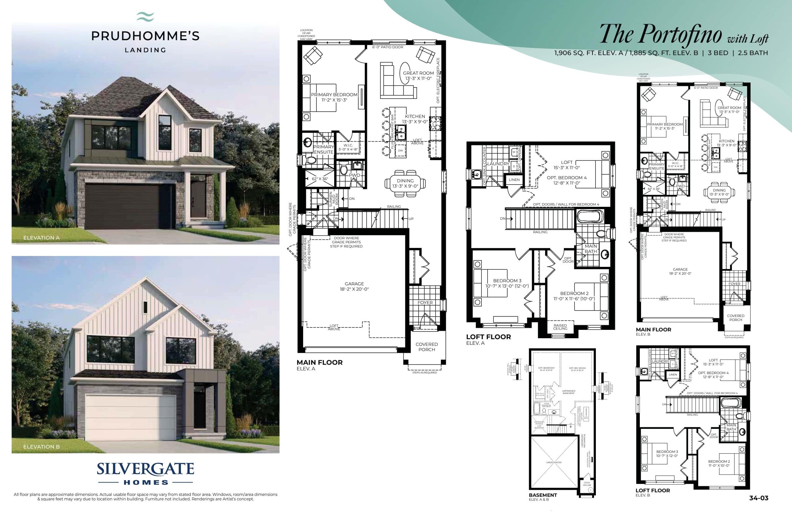 The Portofino (with Loft) Floor Plan at Prudhomme's Landing - Single-Family Homes - 1906 sq.ft