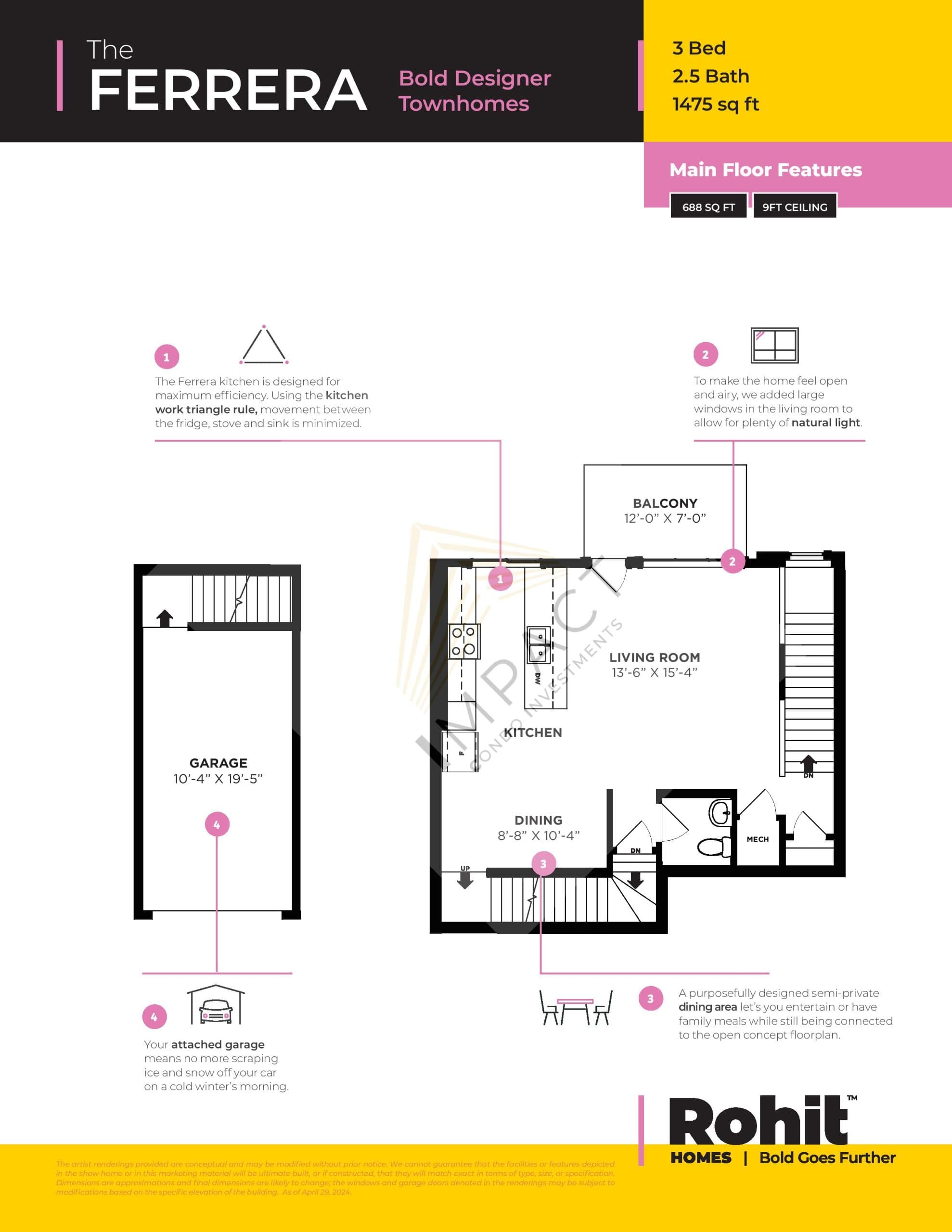 The Ferrera Floor Plan at Sage Hill West Towns - 1475 sq.ft