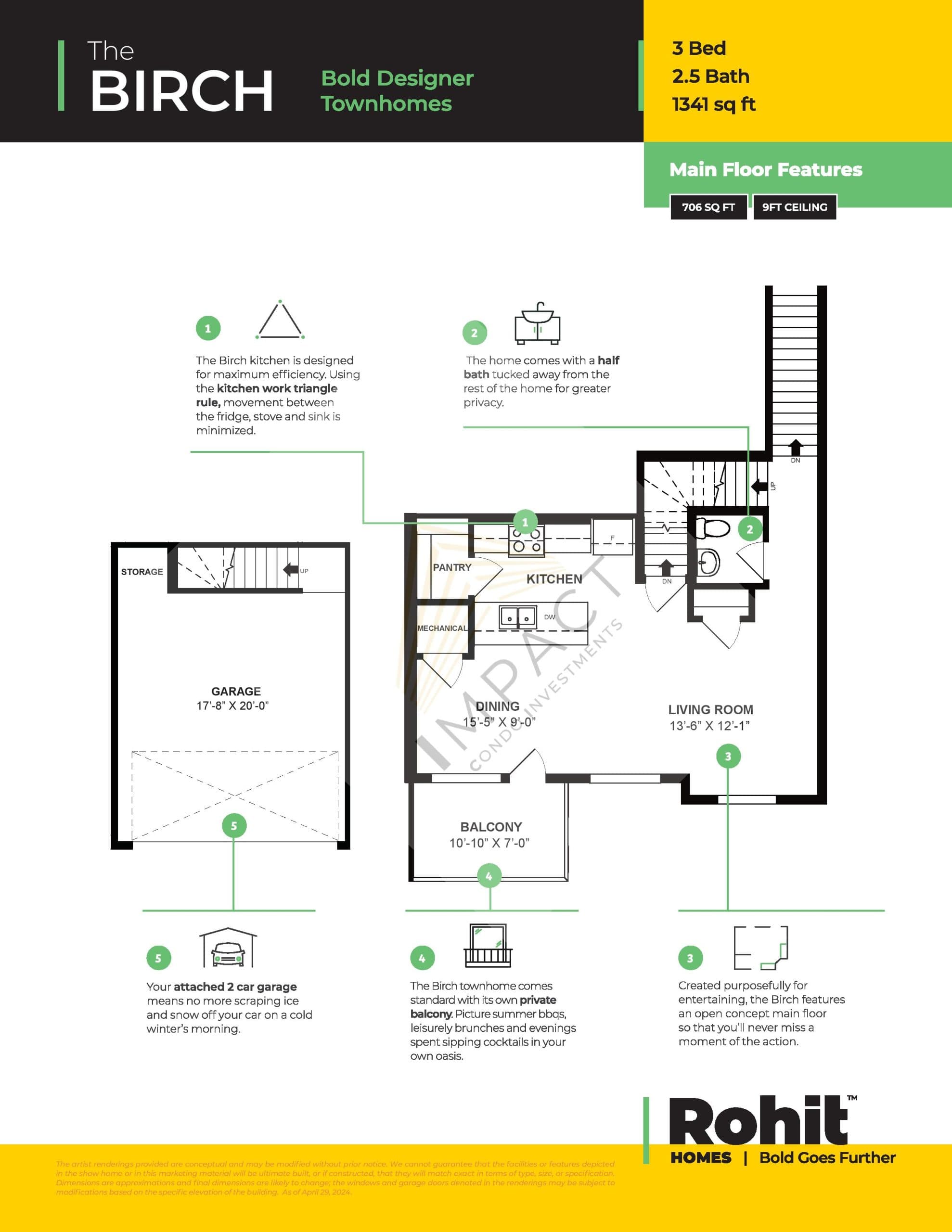 The Birch Floor Plan at Sage Hill West Towns - 1341 sq.ft