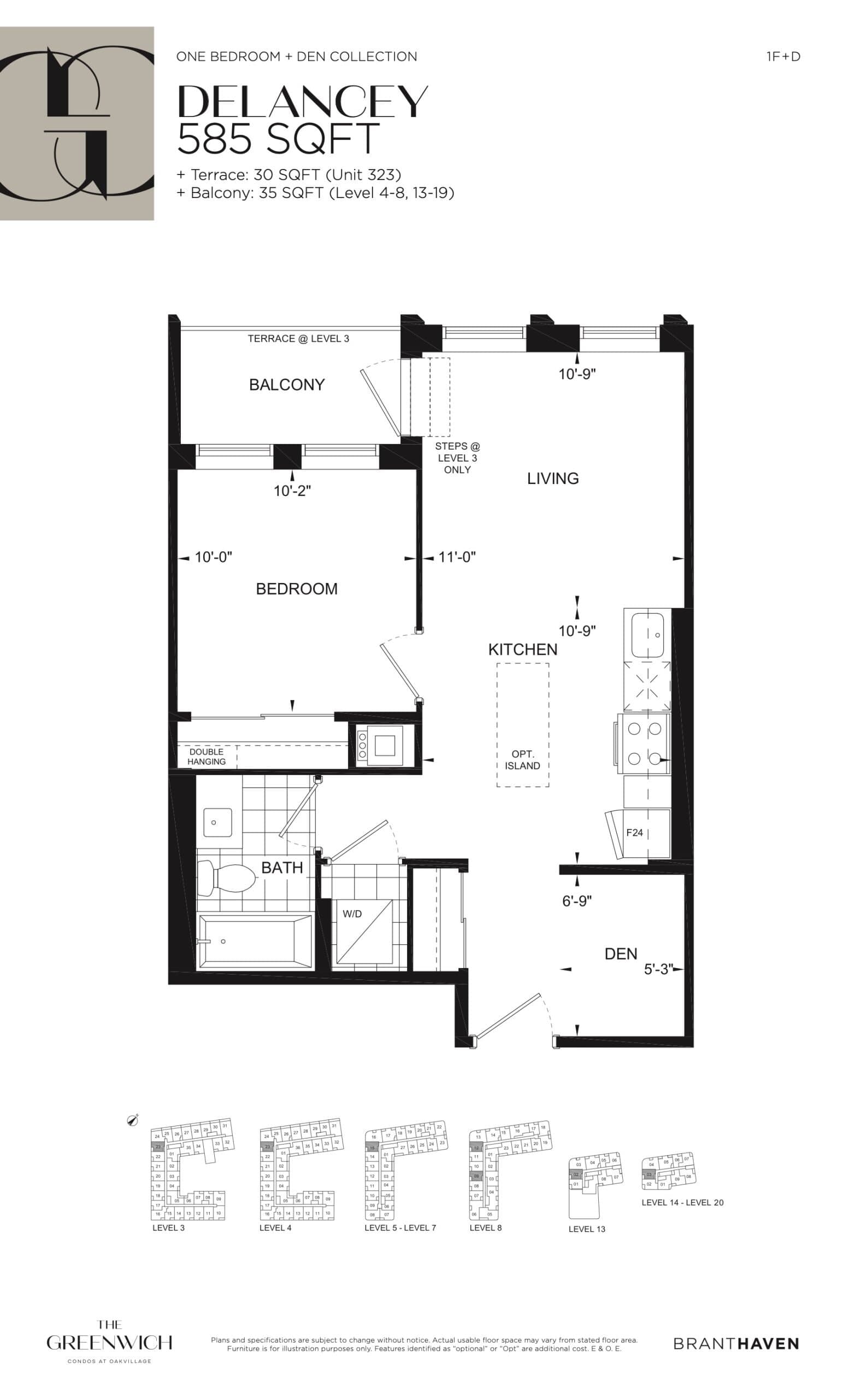 Delancey Floor Plan at The Greenwich Condos at Oakvillage - 585 sq.ft