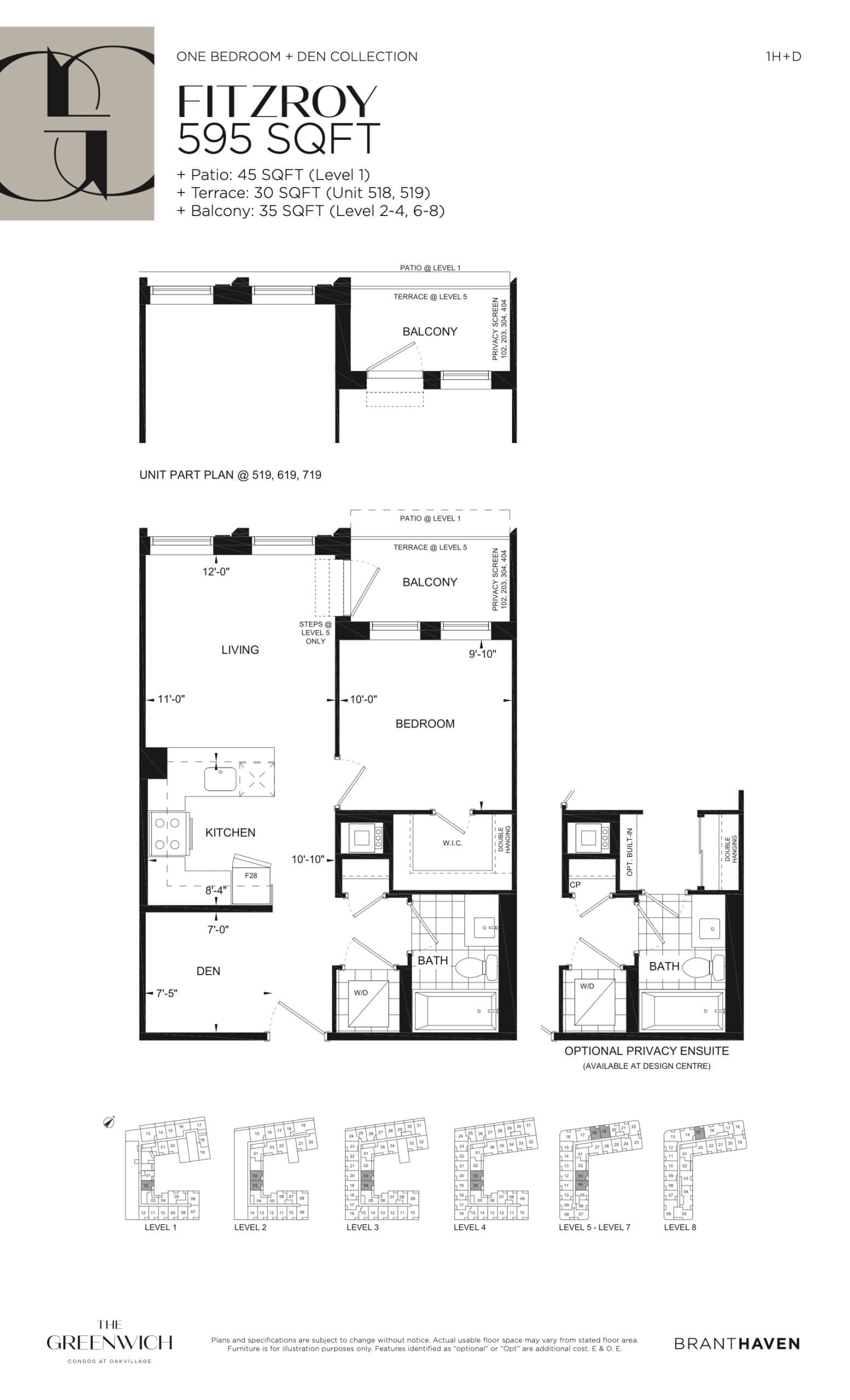 Fitzroy Floor Plan at The Greenwich Condos at Oakvillage - 595 sq.ft