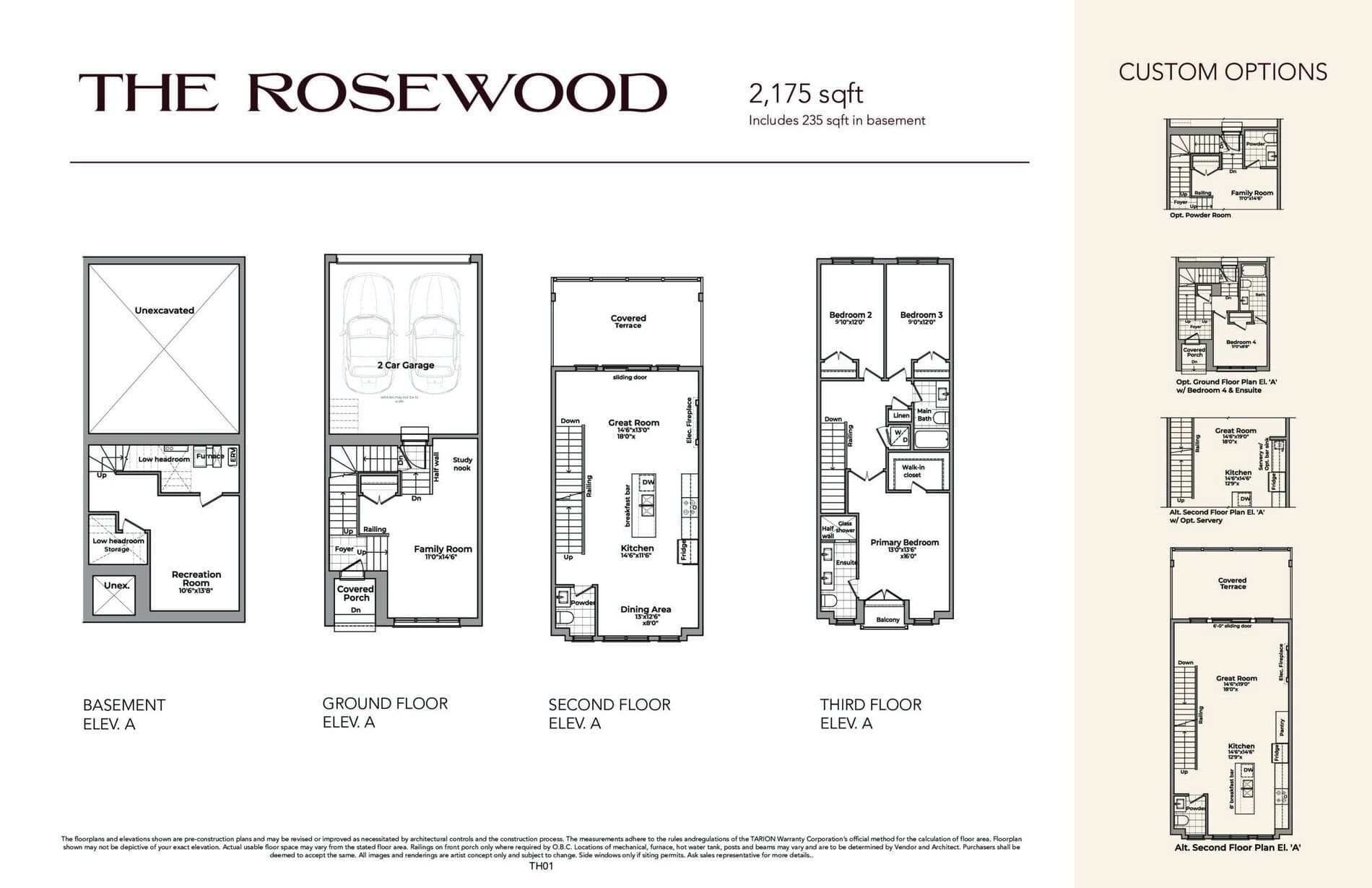 The Rosewood Floor Plan at Thornhill Heights Towns - 2175 sq.ft