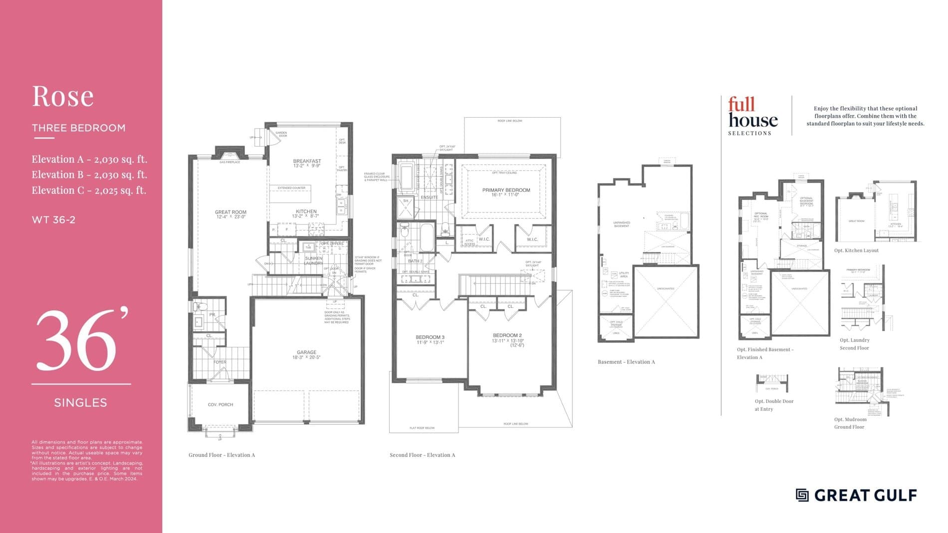 Rose Floor Plan at Whitby Meadows Towns by Great Gulf - 2030 sq.ft