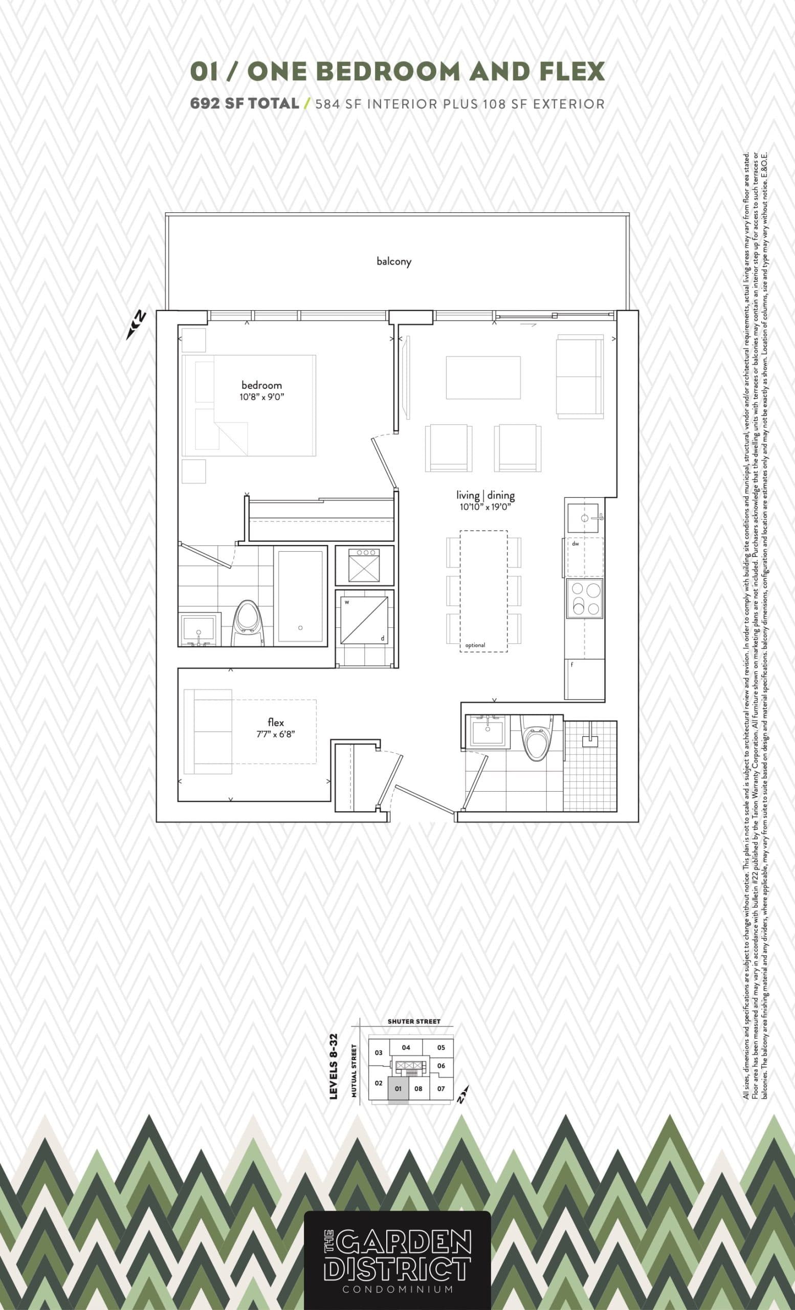 01 Floor Plan at Garden District Condos - 584 sq.ft