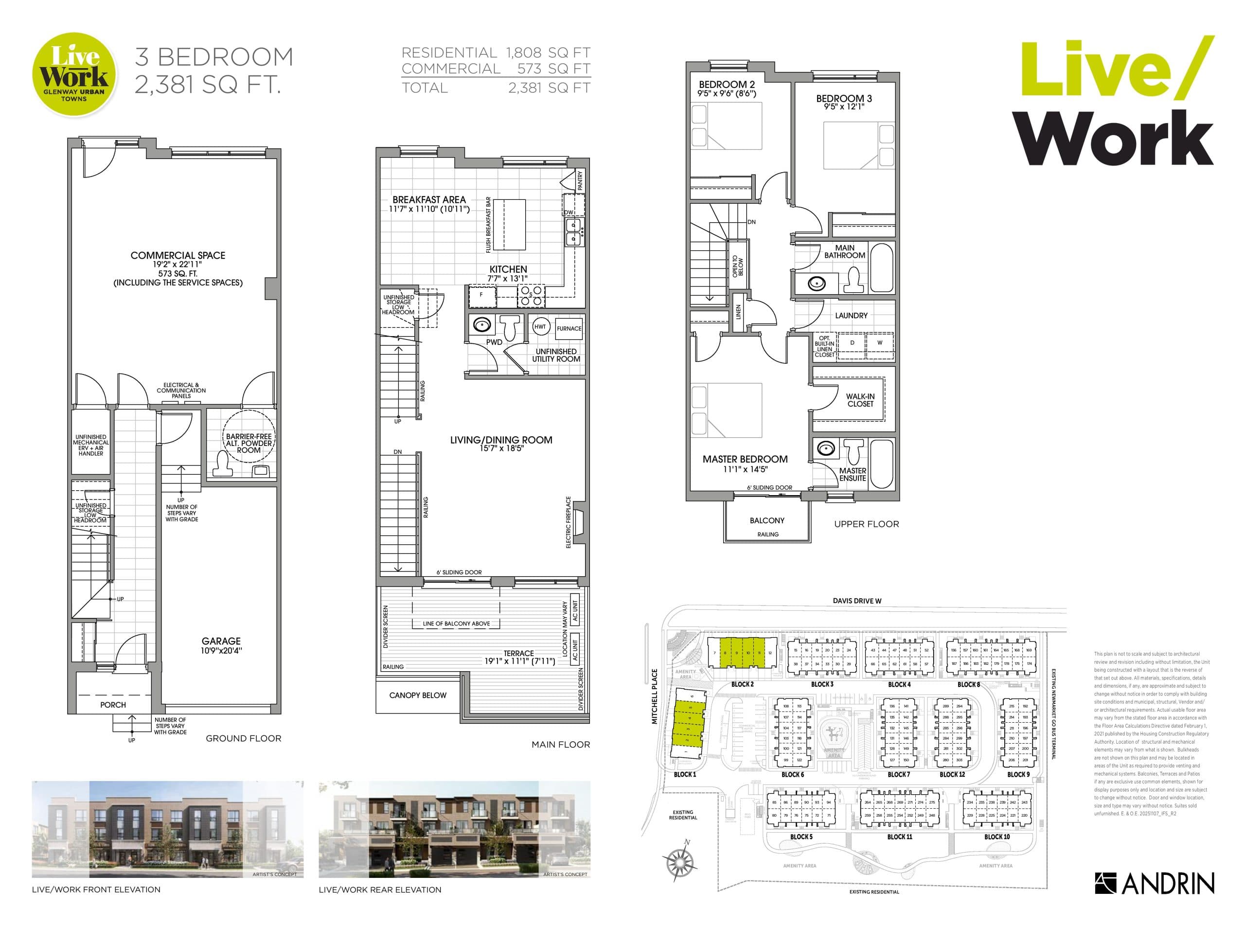Live/Work 1808 Floor Plan at Glenway Urban Towns - 1808 sq.ft