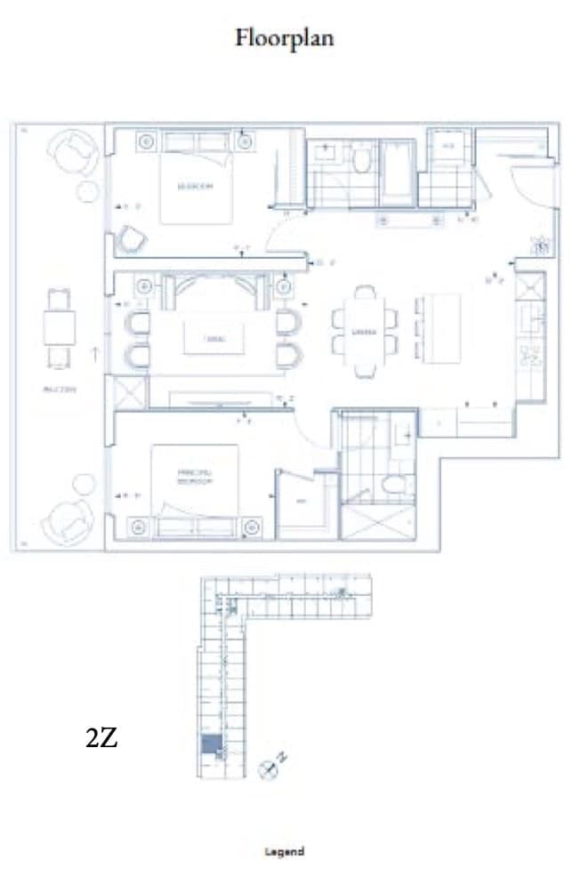 Suite 2Z Floor Plan at Harbourwalk at Lakeview Village Condos - 1000 sq.ft