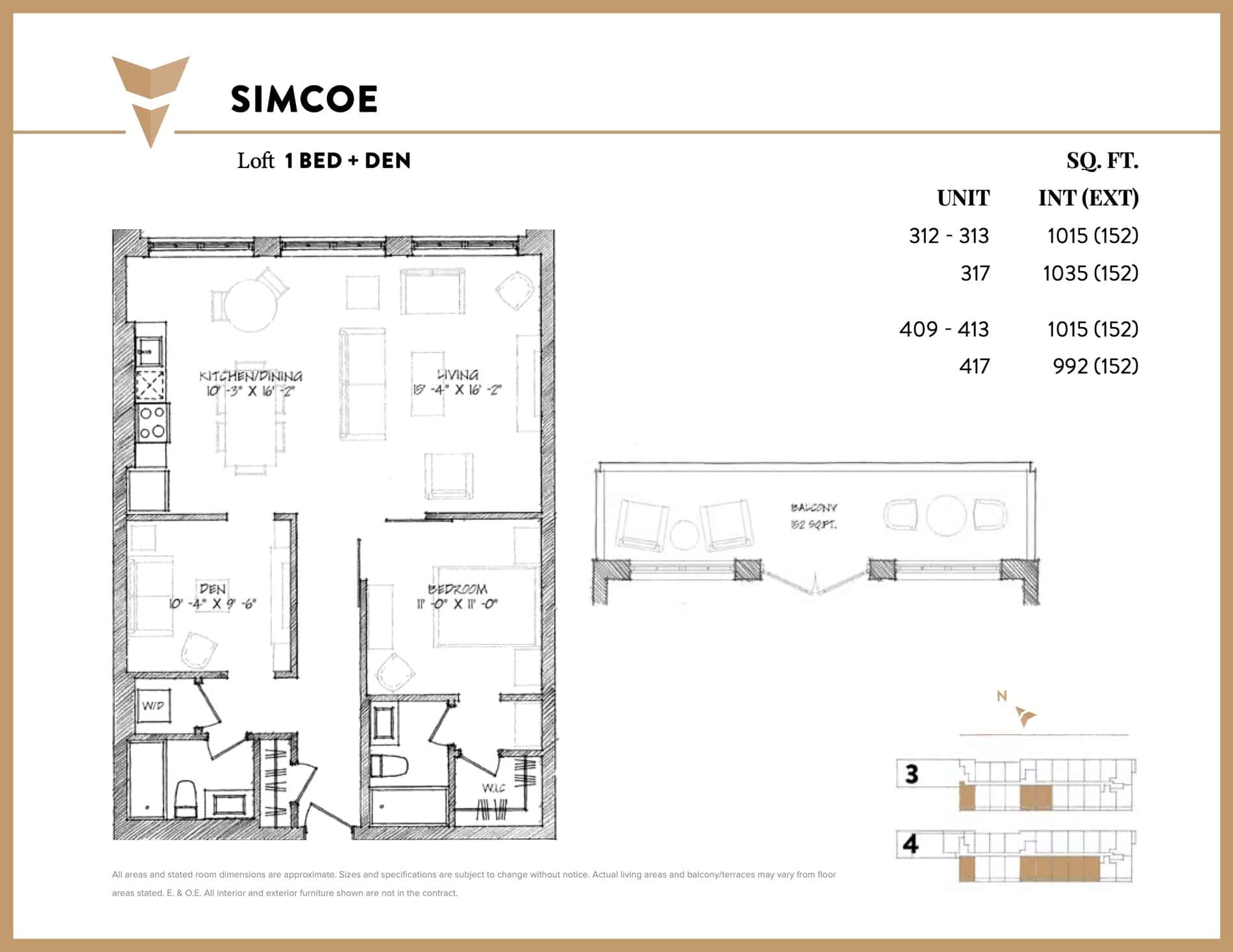 Simcoe Floor Plan at Matchedash Lofts Condos - 1035 sq.ft