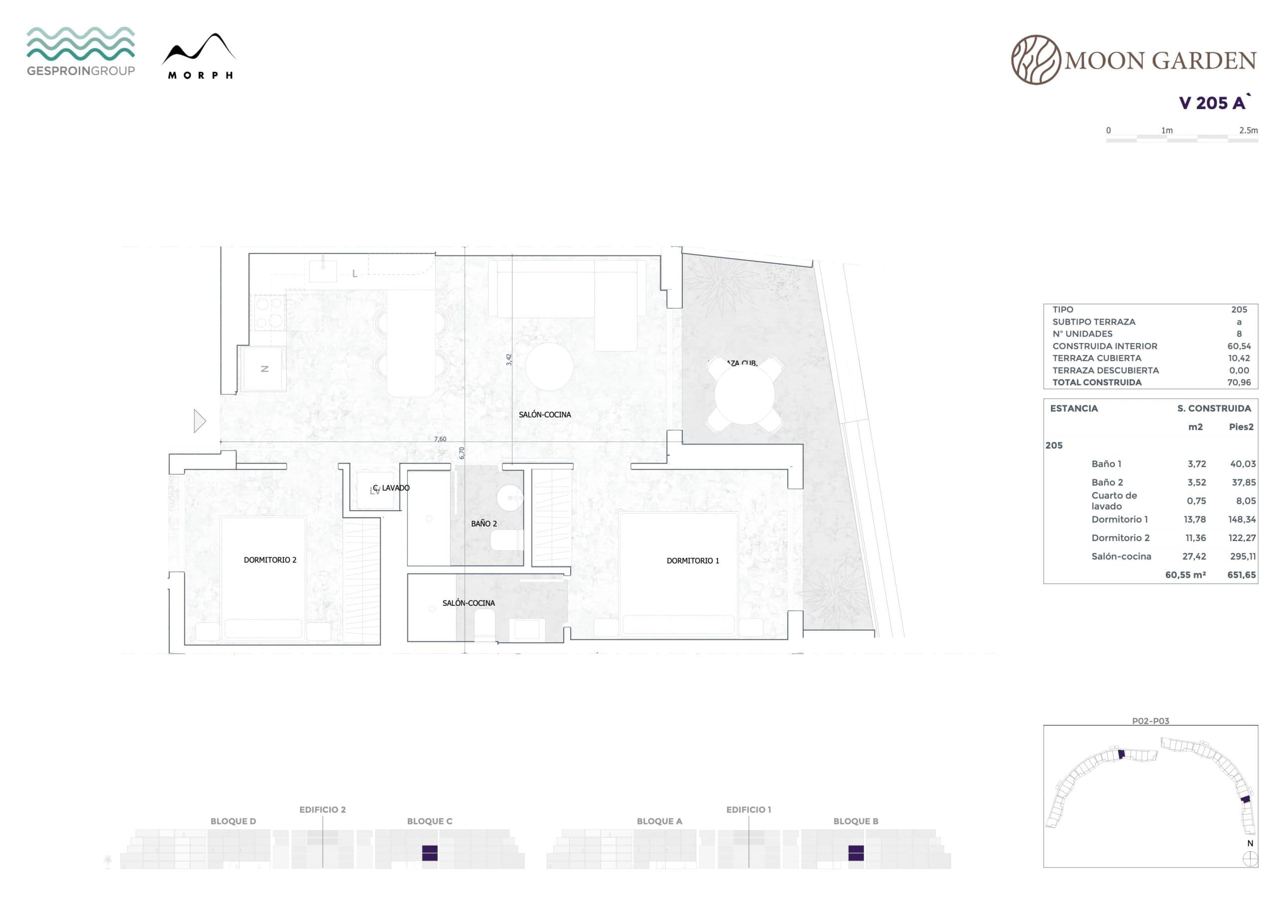 V 205 A Floor Plan at Moon Garden - 652 sq.ft