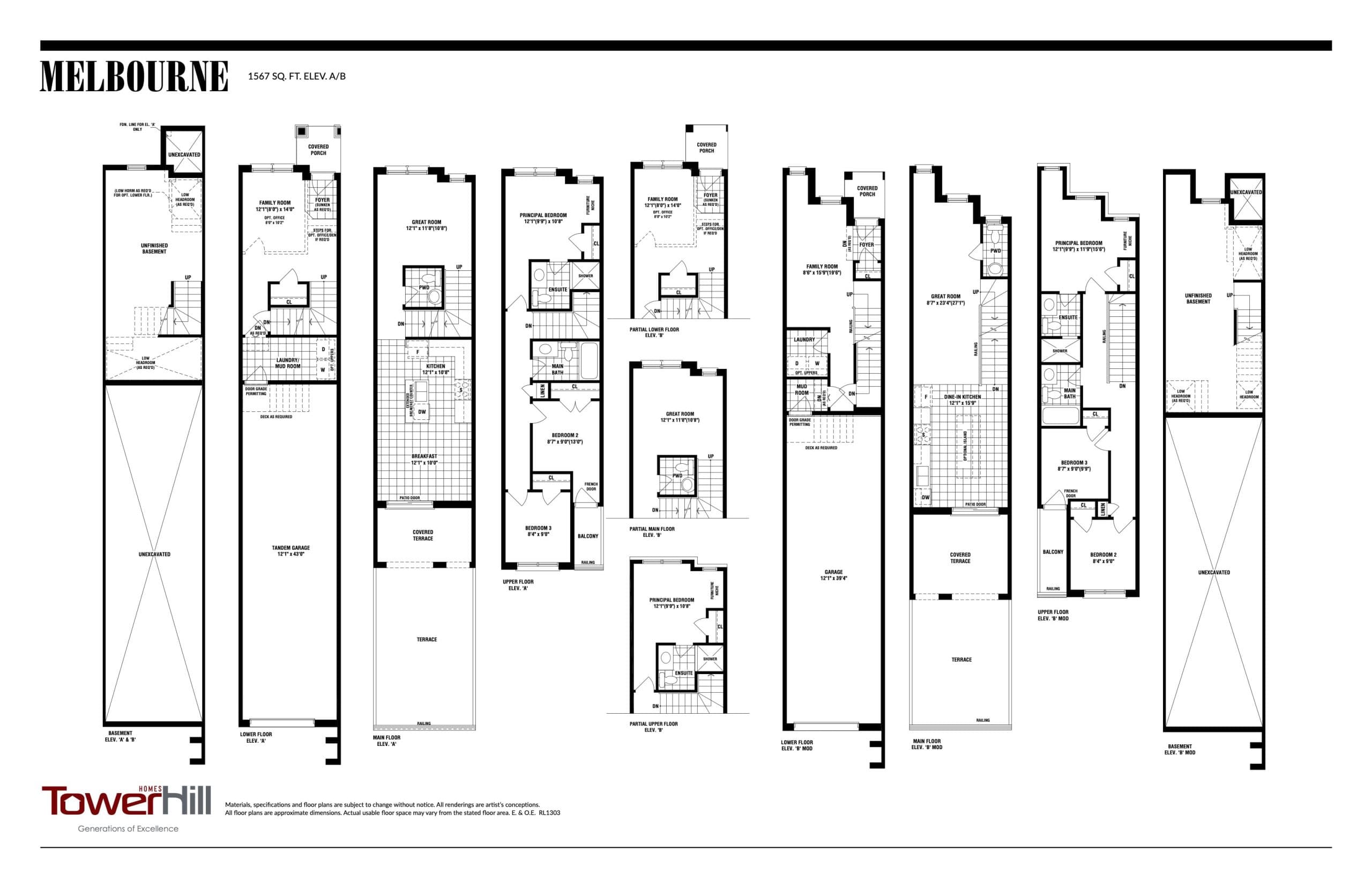 Melbourne Floor Plan at New Seaton - Townhomes by Tower Hill - 1567 sq.ft