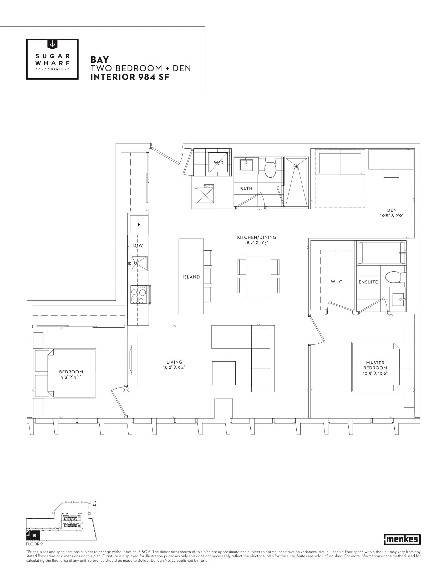 Bay Floor Plan at Sugar Wharf Condos East Tower - 984 sq.ft