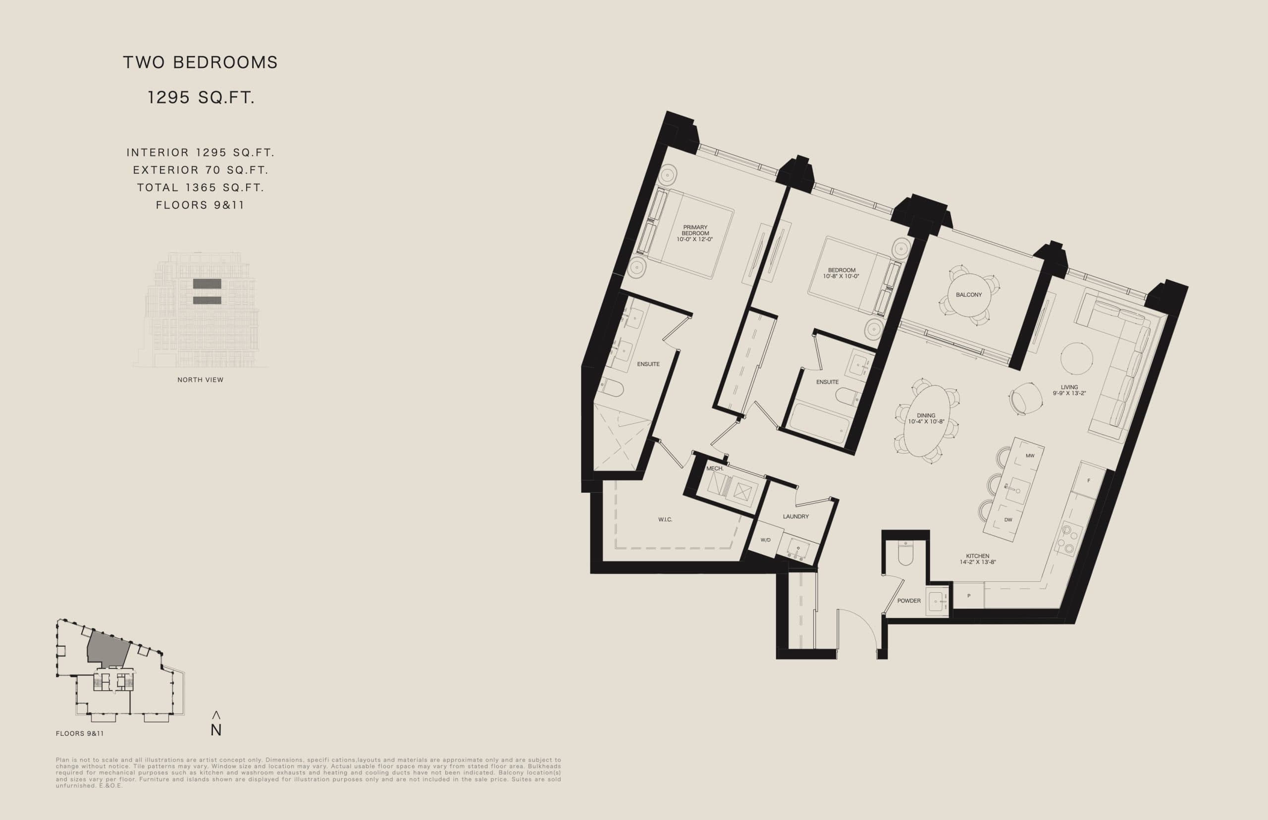 1295 Sq.ft. Floor Plan at The Bedford Condos - 1295 sq.ft