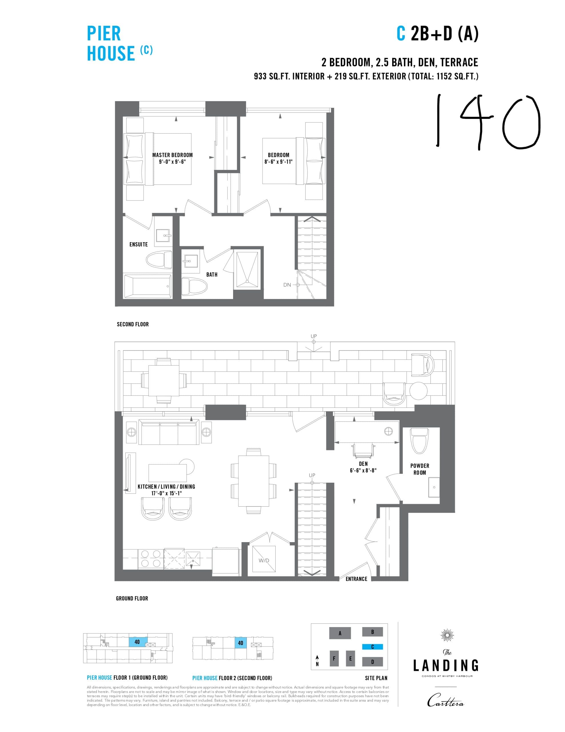 C-2B+D-(A) Floor Plan at The Landing Condos at Whitby Harbour - 933 sq.ft