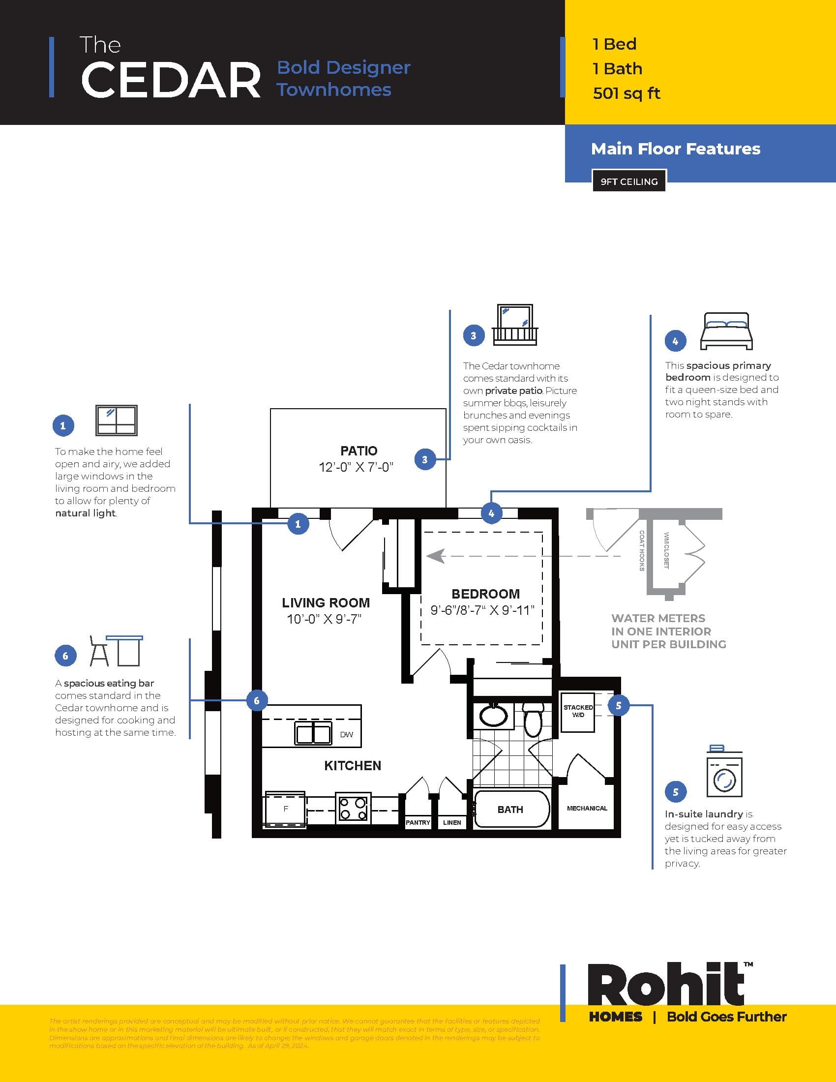 The Cedar Floor Plan at Seton 116 Towns - 501 sq.ft