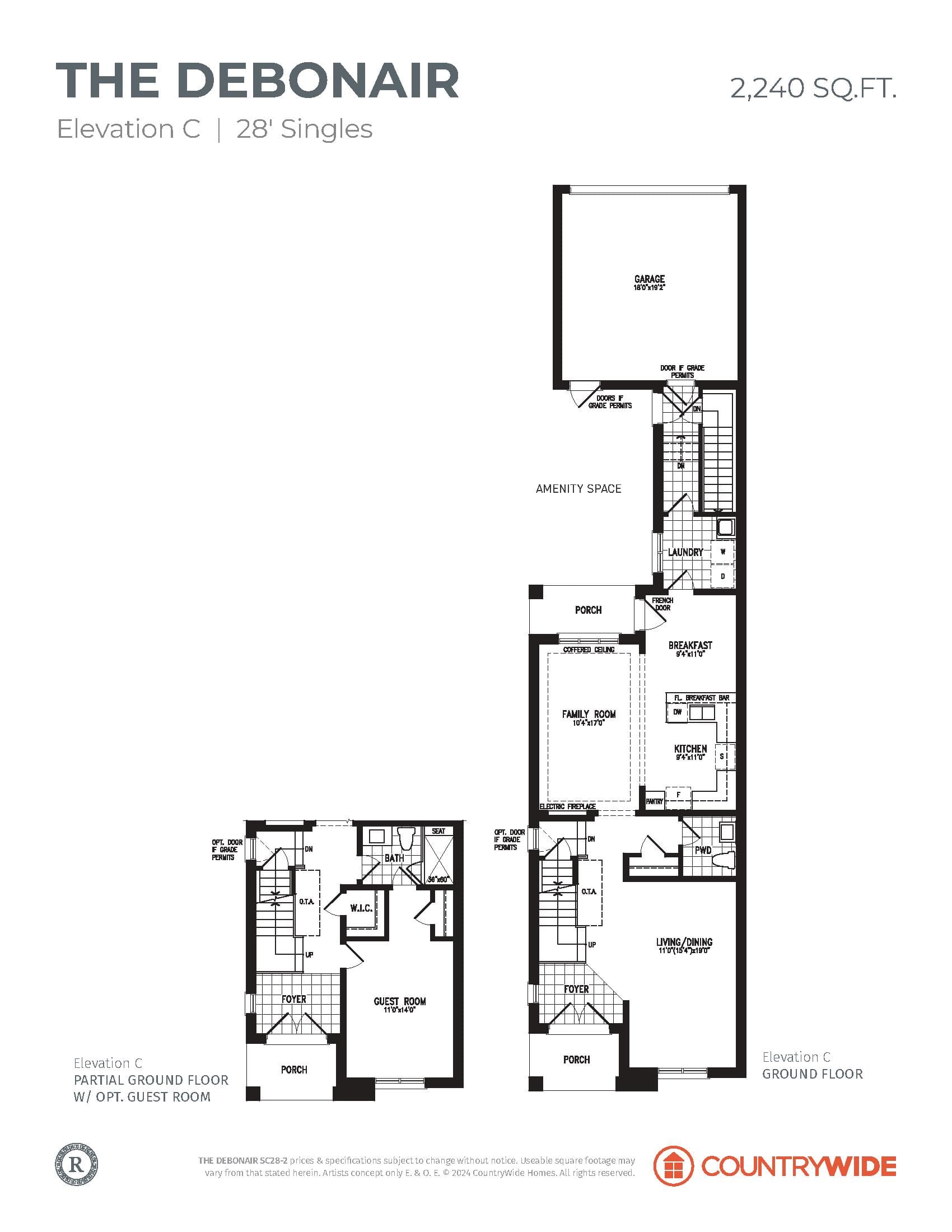The Debonair (Elevation C) Floor Plan at South Cornell by CountryWide Homes - 2240 sq.ft