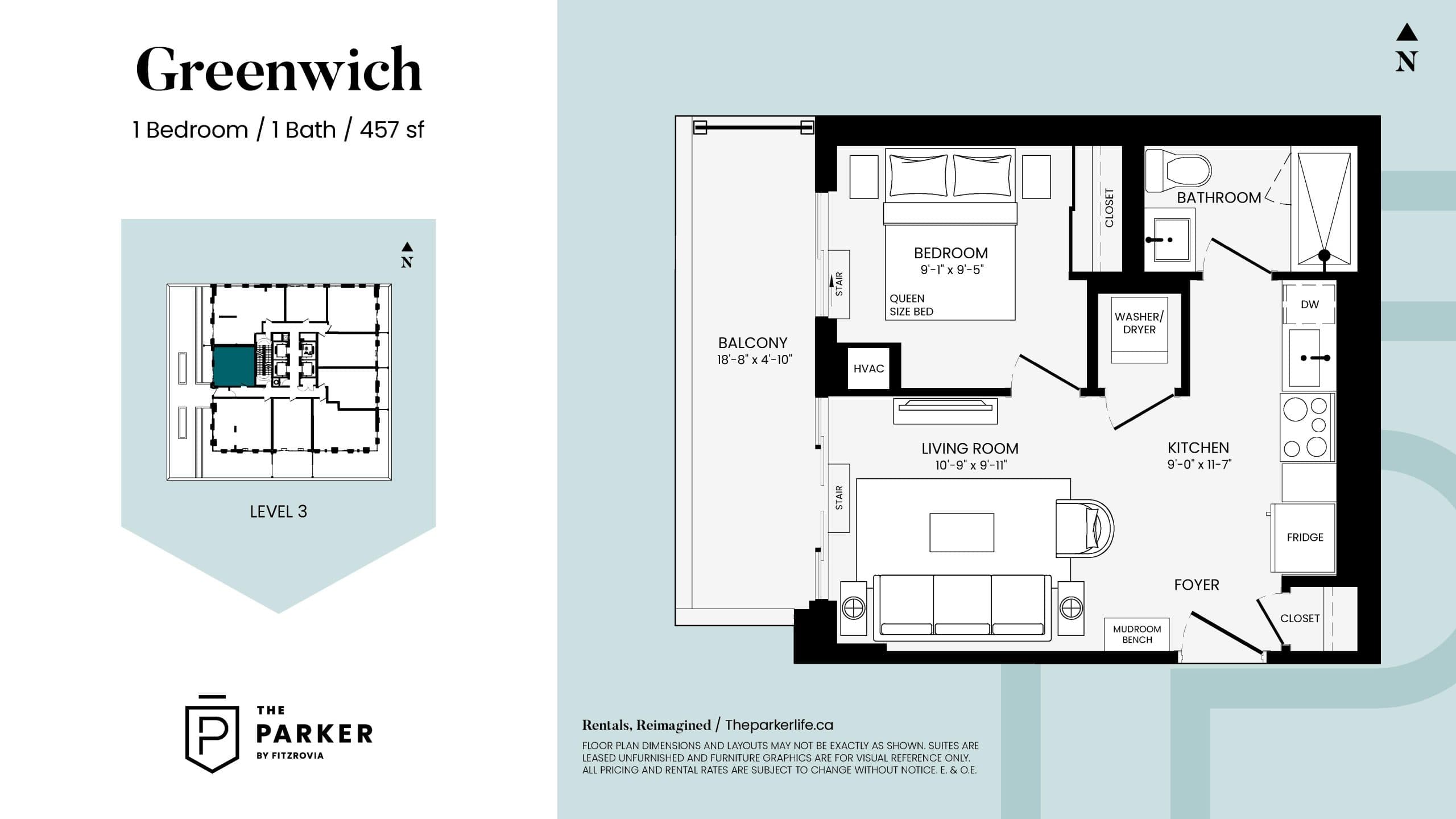 Greenwich Floor Plan at The Parker by Fitzrovia - 457 sq.ft