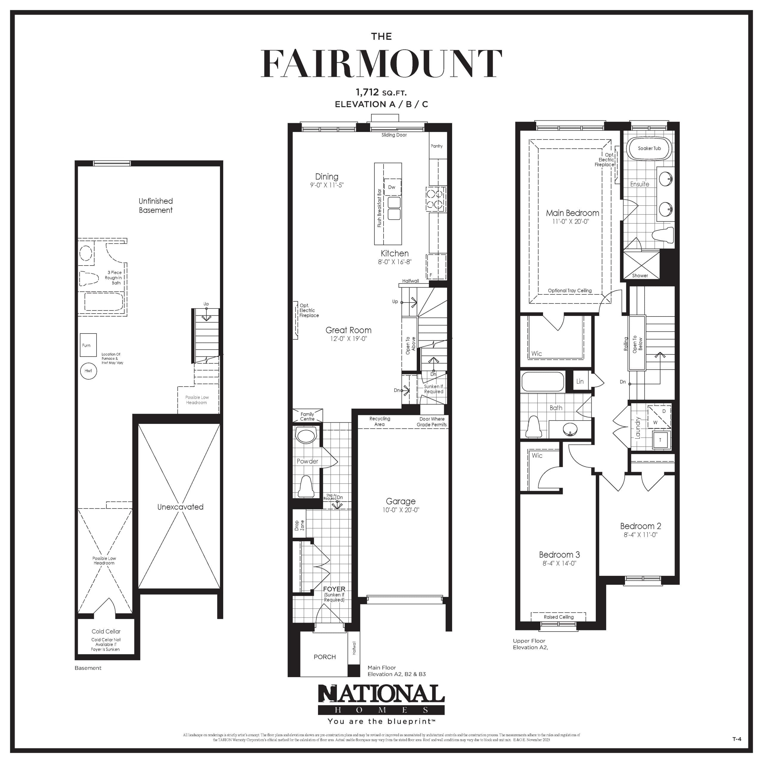 Fairmount Floor Plan at Tyandaga Heights Towns - 1712 sq.ft