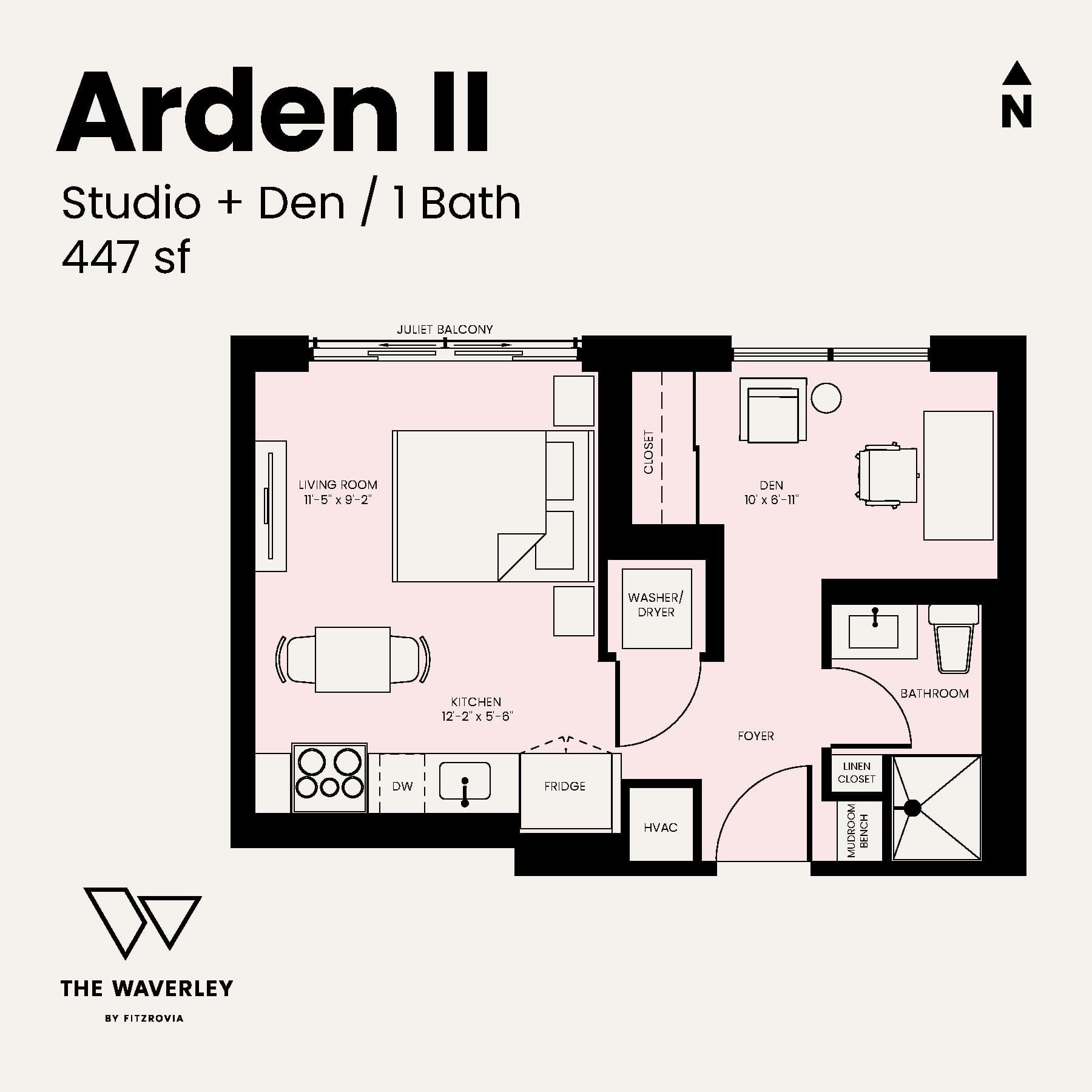 Arden II Floor Plan at Waverley by Fitzrovia - 447 sq.ft