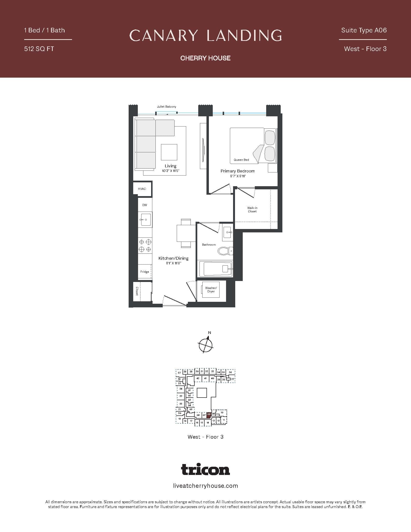 Type A06 Floor Plan at Cherry House at Canary Landing - 512 sq.ft