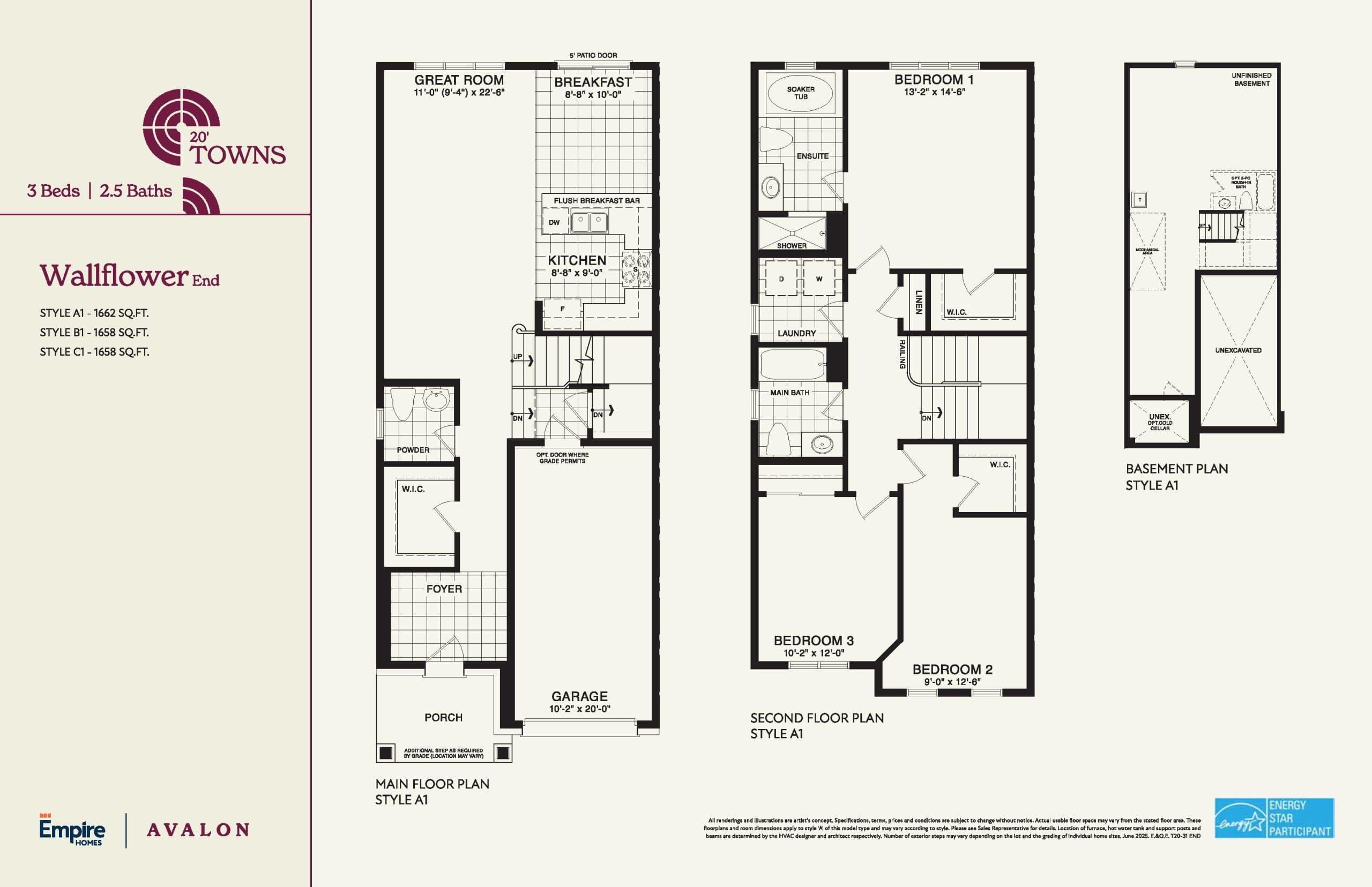 Wallflower End Floor Plan at Empire Avalon Phase 9 Towns - 1662 sq.ft