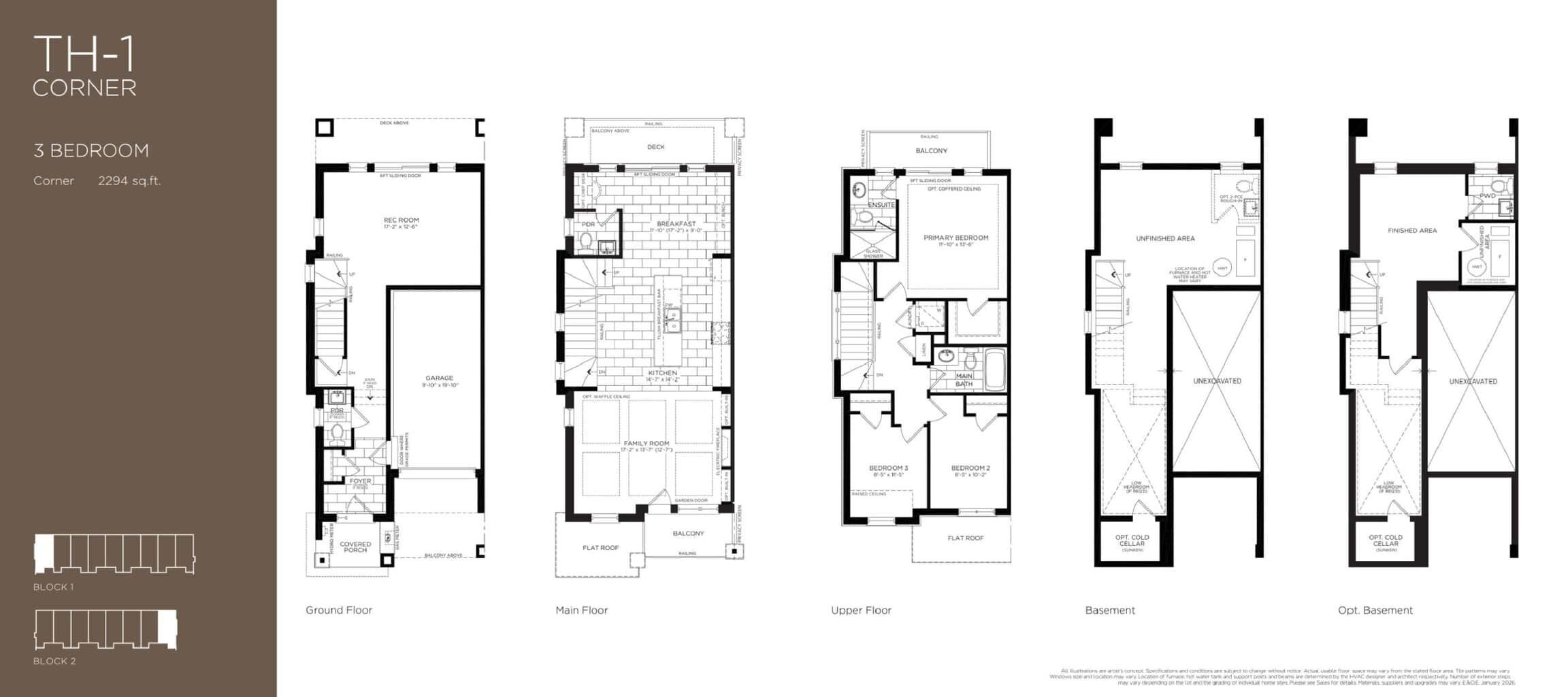 TH-1 Corner Floor Plan at Fifth Avenue Homes - King City - 2294 sq.ft