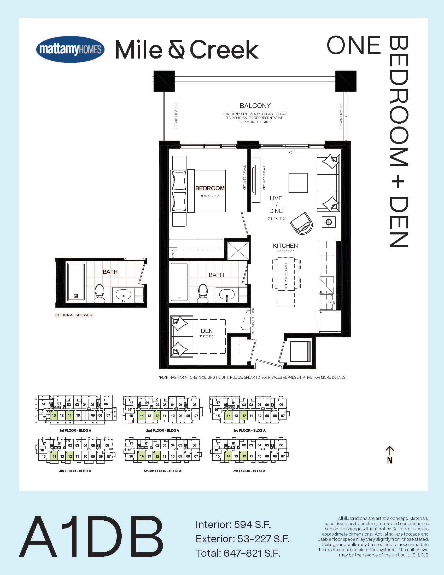 A1DB Floor Plan at Mile and Creek Condos - 594 sq.ft
