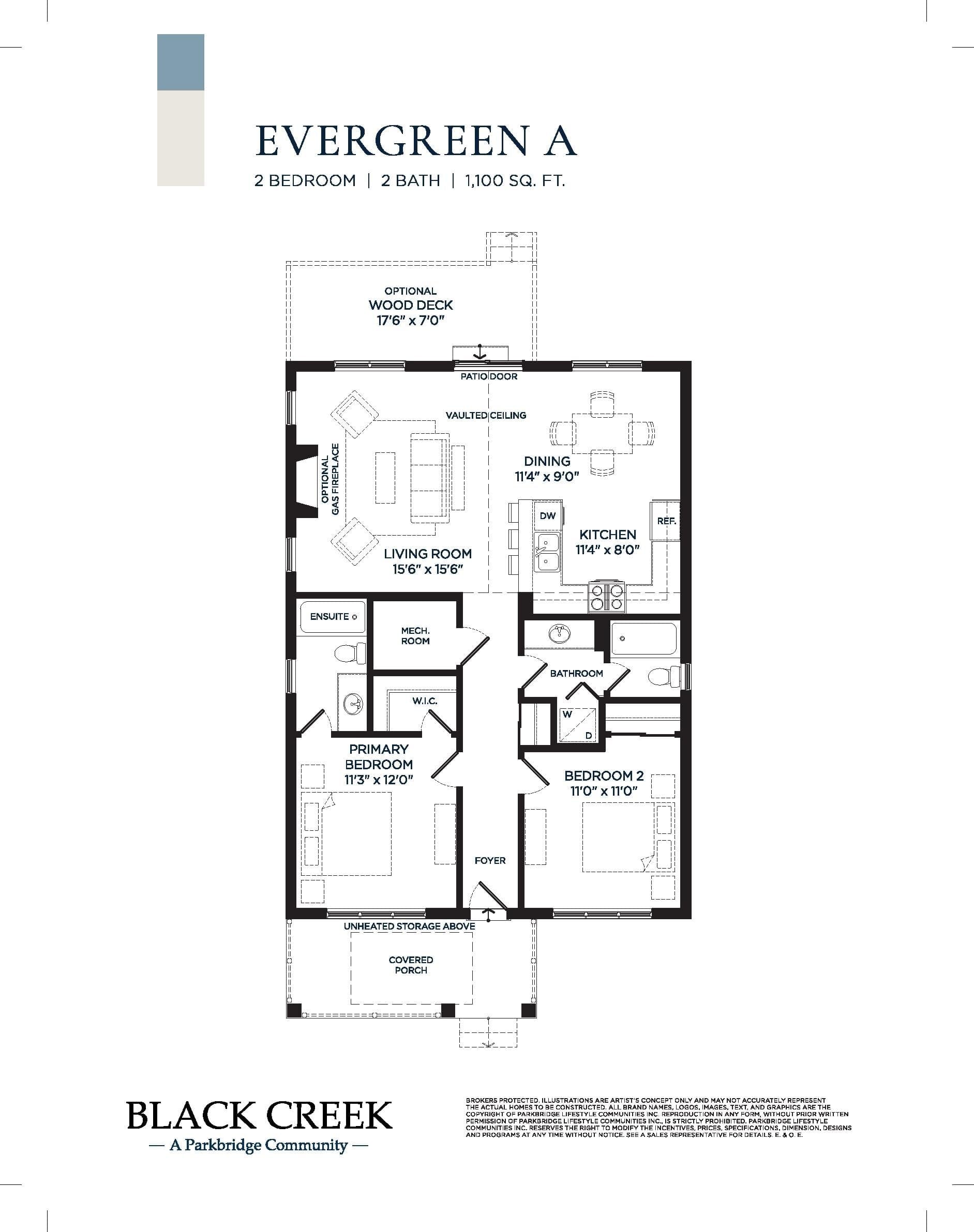 Evergreen A Floor Plan at Black Creek Homes - 1100 sq.ft