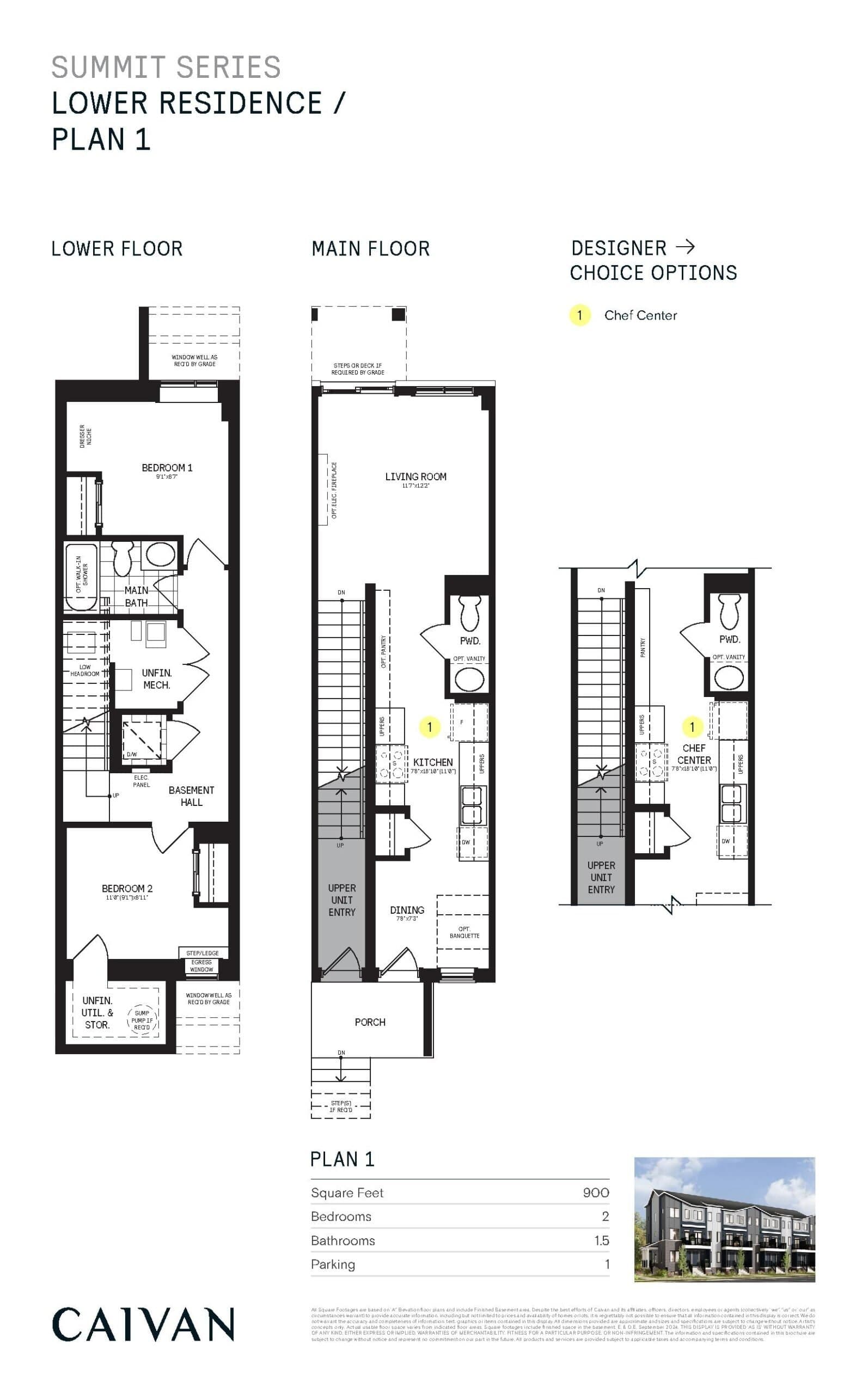 Summit Series Lower Residence / Plan 1 Floor Plan at The Conservancy Towns - 900 sq.ft