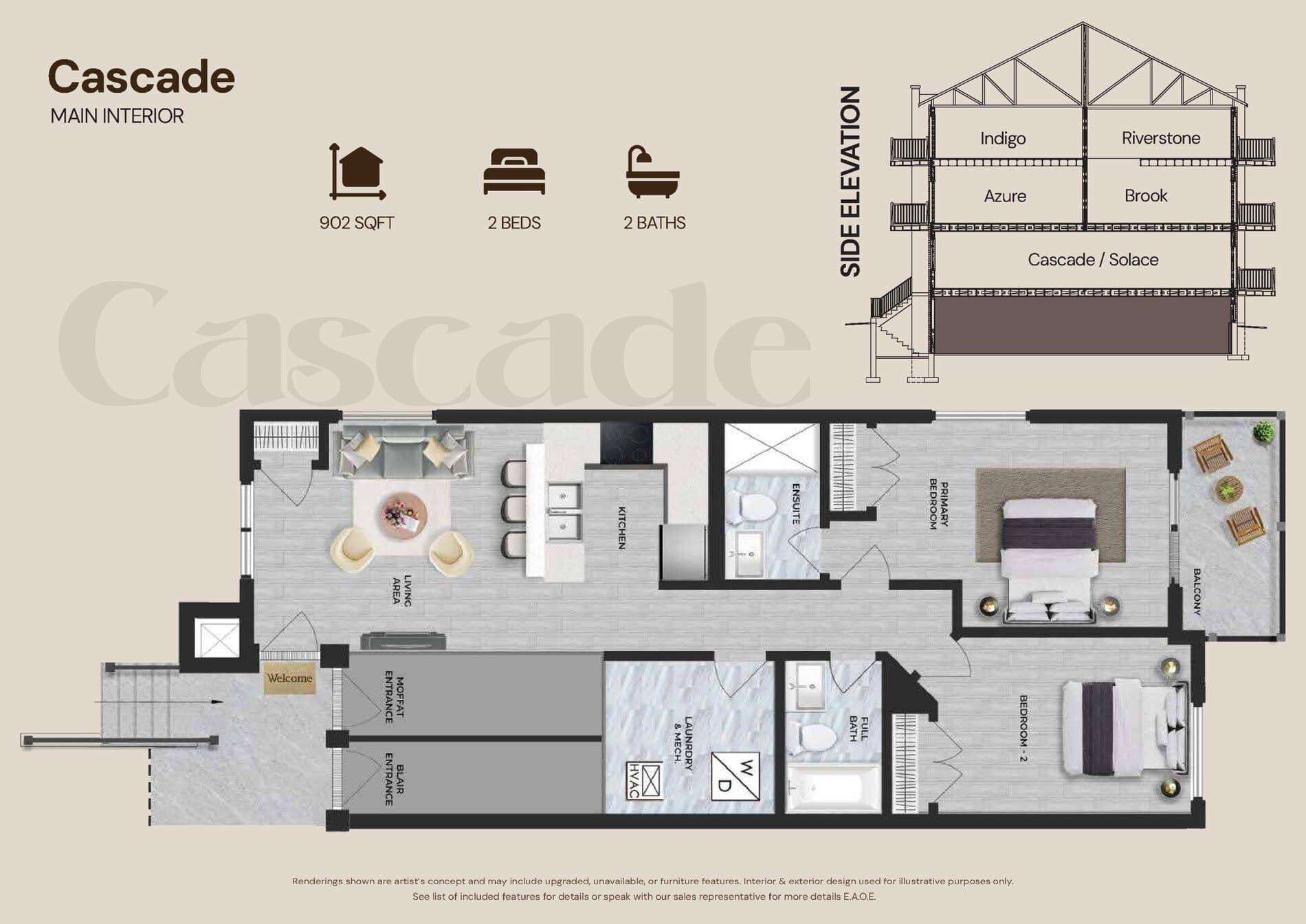 Cascade Floor Plan at Wellspring Urban Towns - 902 sq.ft