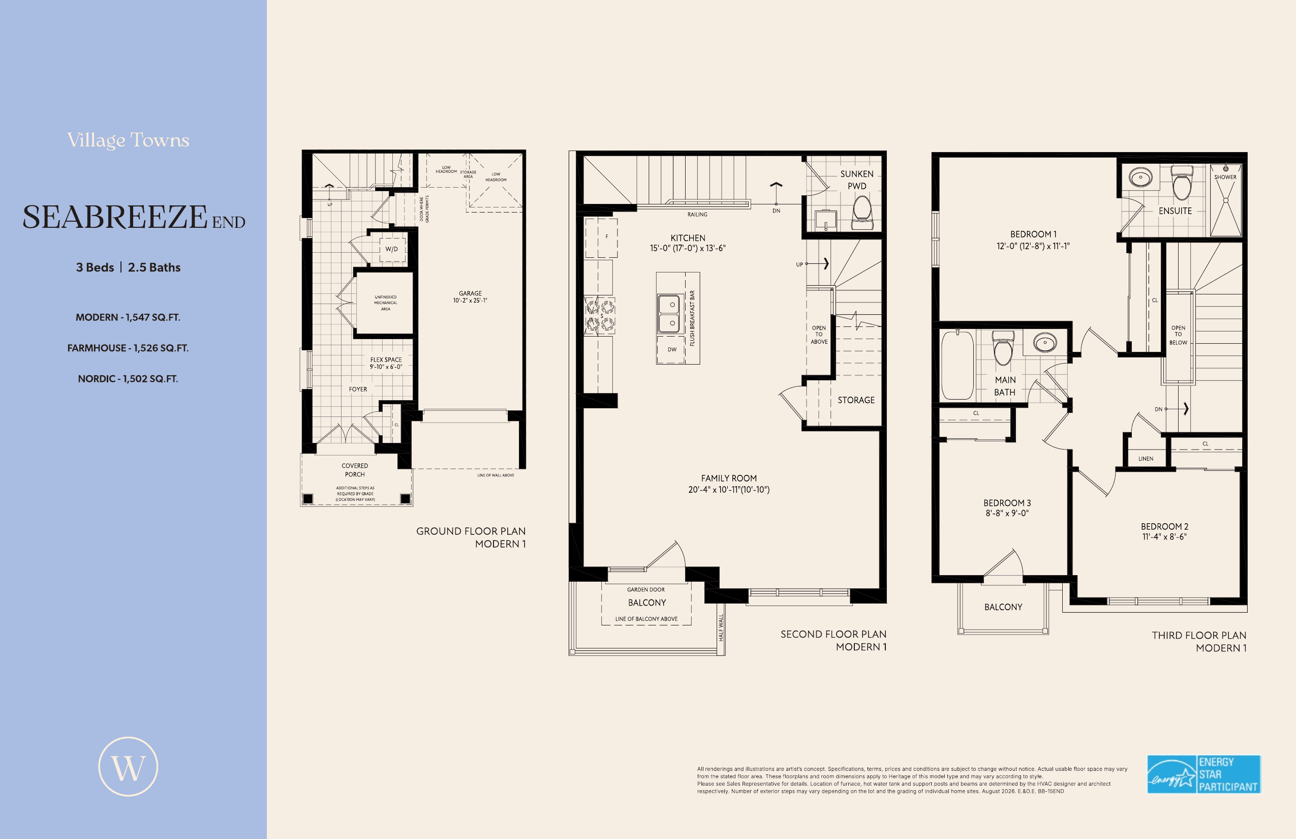 Seabreeze End (Village Towns) Floor Plan at Wellwood by Empire Homes - 1501 sq.ft