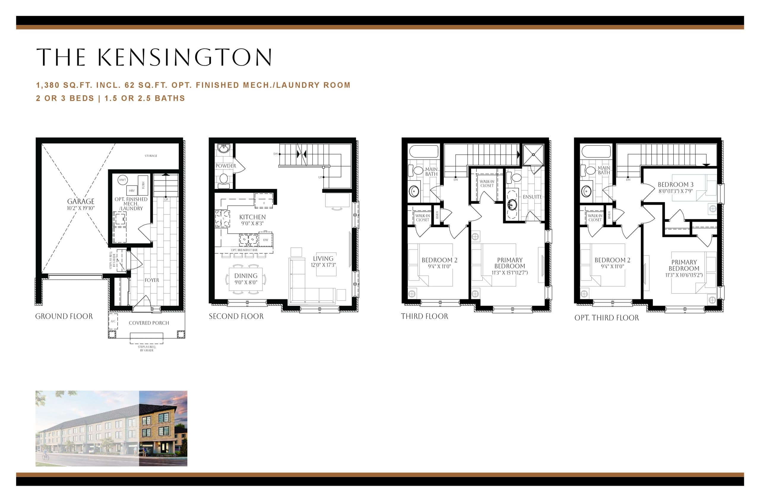 The Kensington (Garden Series) Floor Plan at 180 Towns - 1380 sq.ft