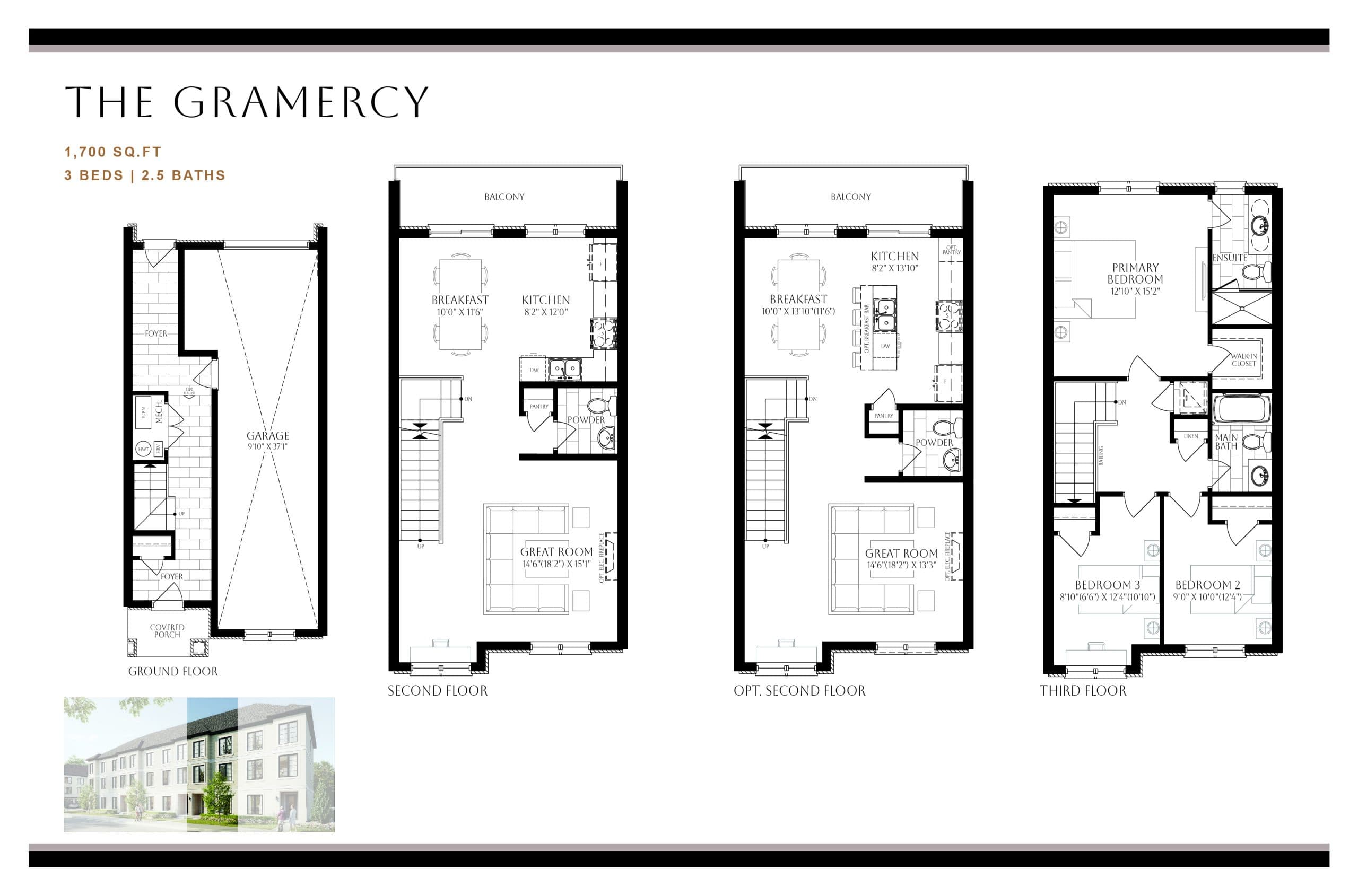 The Gramercy (Carriage Series) Floor Plan at 180 Towns - 1700 sq.ft