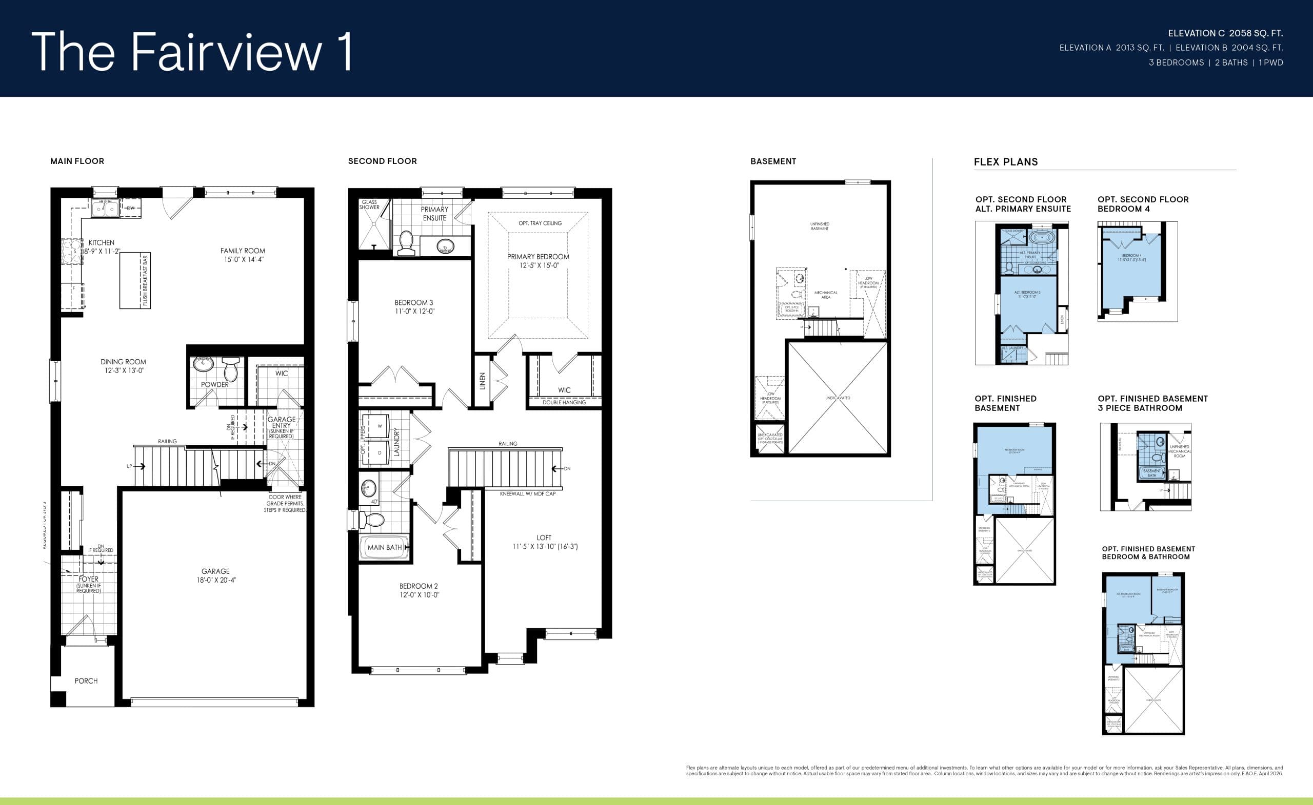 The Fairview 1 Floor Plan at Creekstone by Minto - 2013 sq.ft