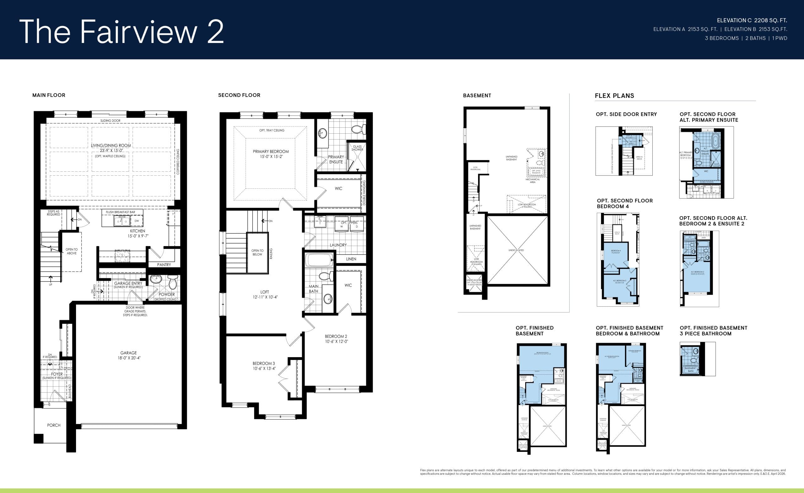 The Fairview 2 Floor Plan at Creekstone by Minto - 2153 sq.ft