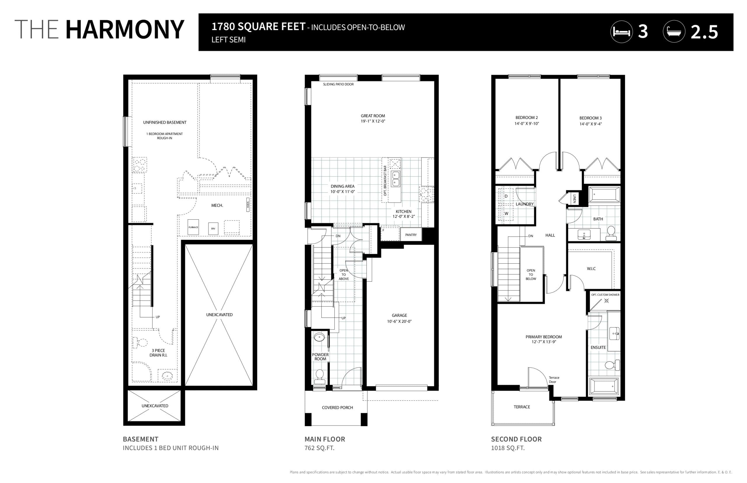 The Harmony Floor Plan at Hart Village Phase 2 - 1780 sq.ft