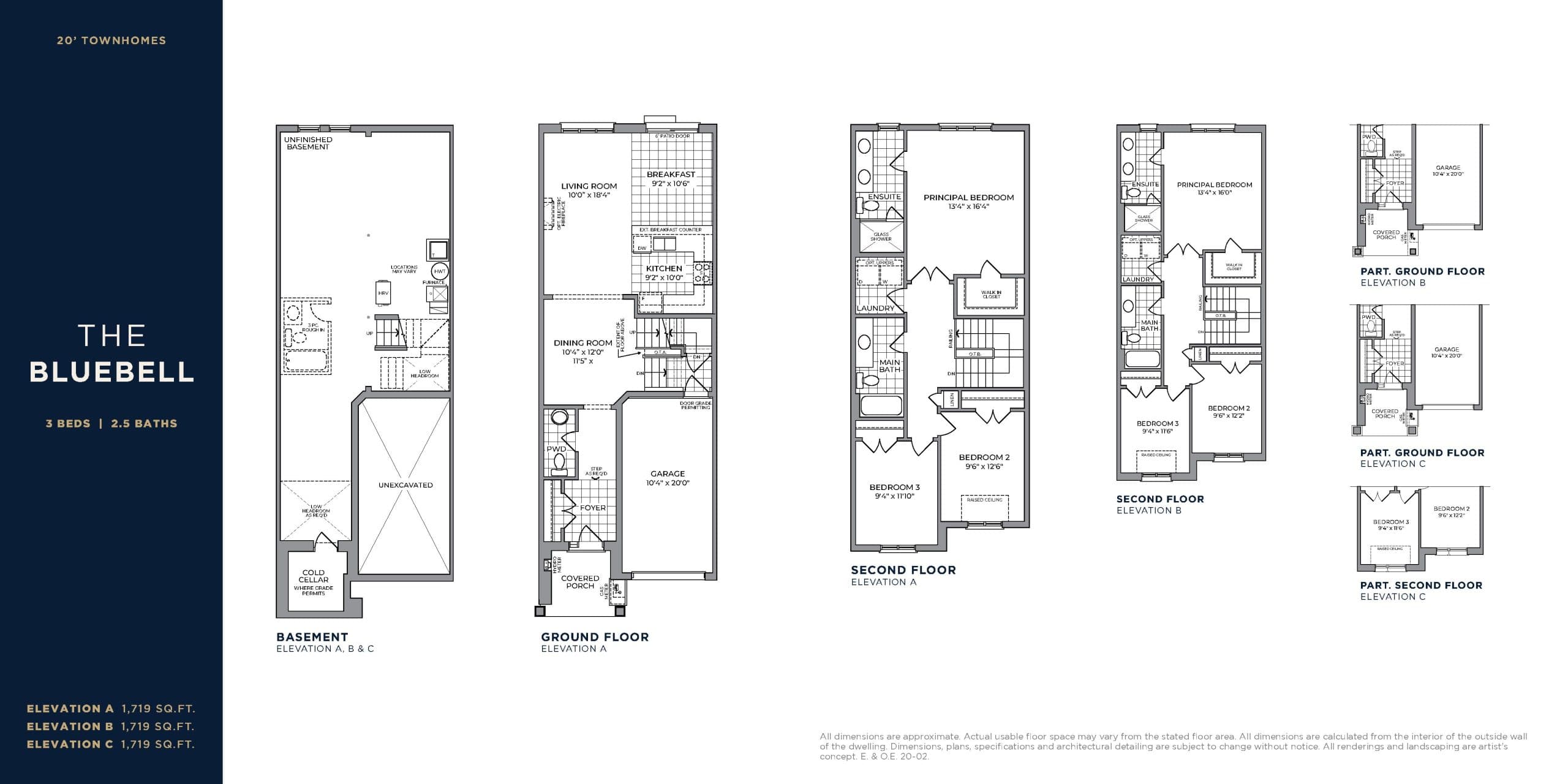The Bluebell Floor Plan at Heartwood Village Towns - 1719 sq.ft