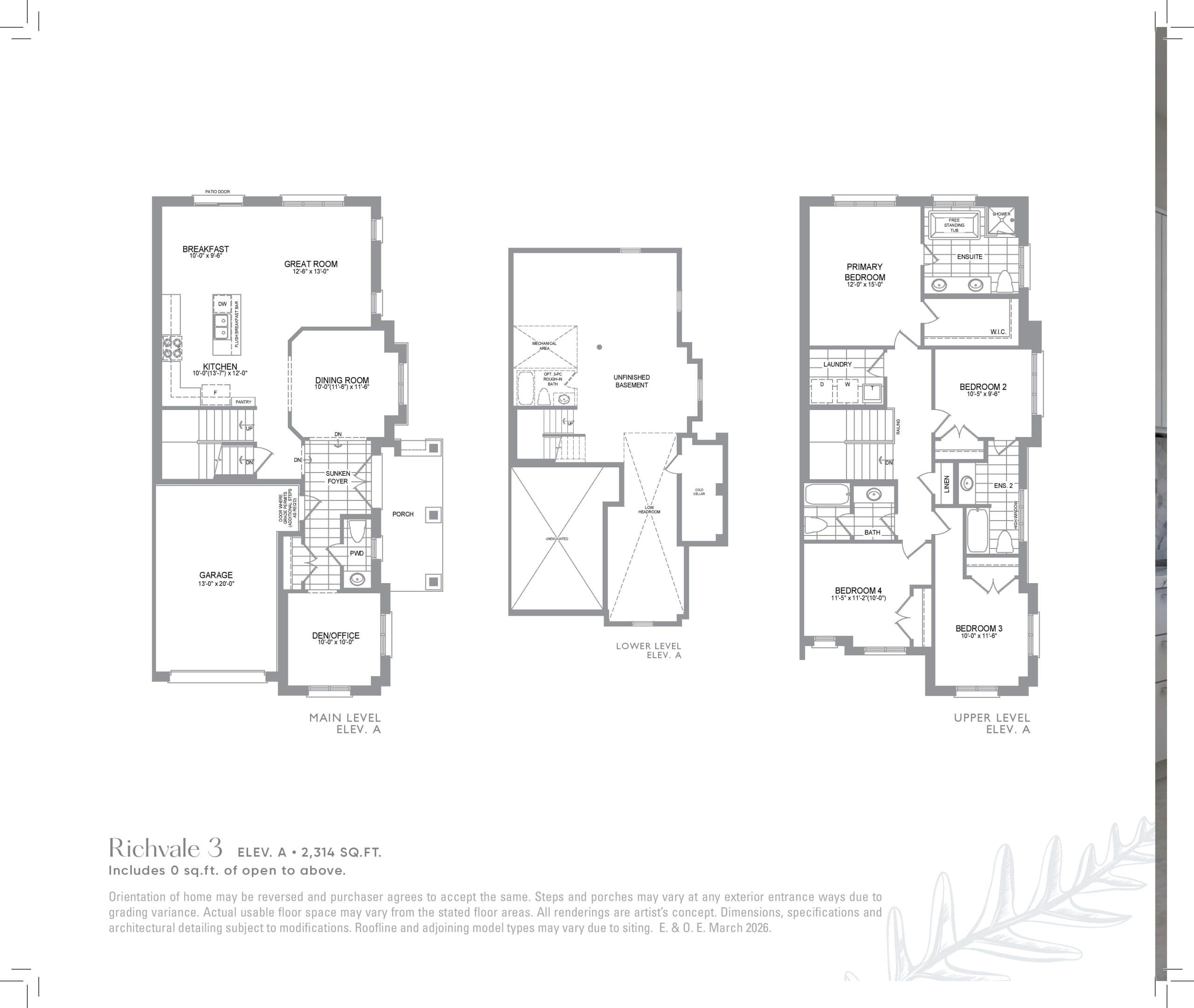 Richvale 3 Floor Plan at Red Oaks on Bayview by Trinity Point Developments - 2314 sq.ft
