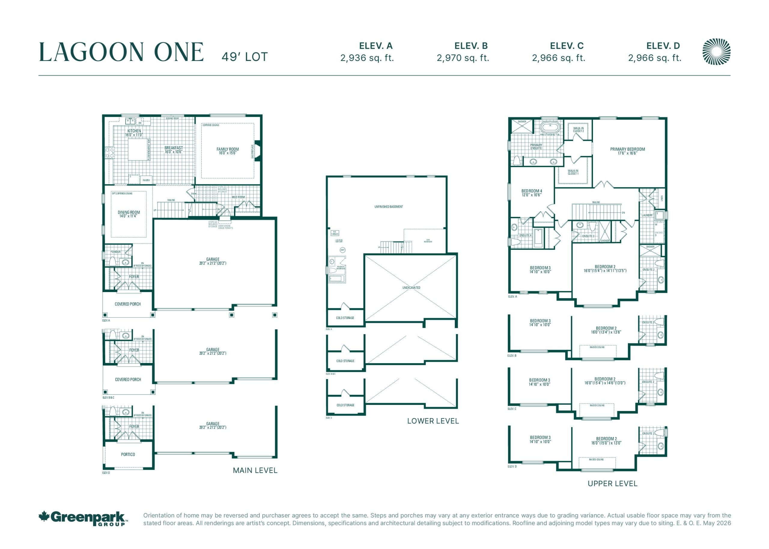 Lagoon One Floor Plan at Georgina View Homes by Greenpark Group - 2936 sq.ft