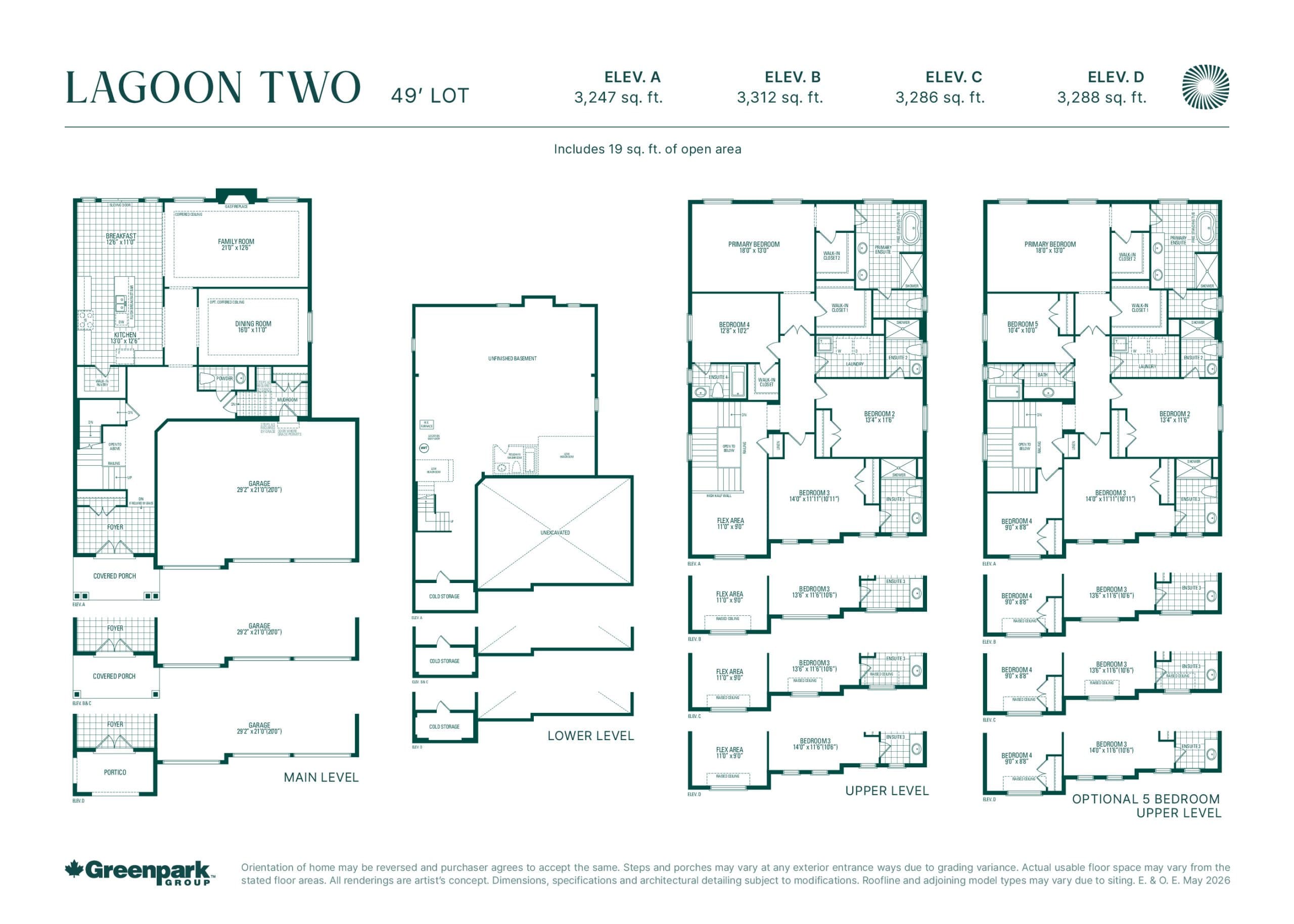 Lagoon Two Floor Plan at Georgina View Homes by Greenpark Group - 3247 sq.ft