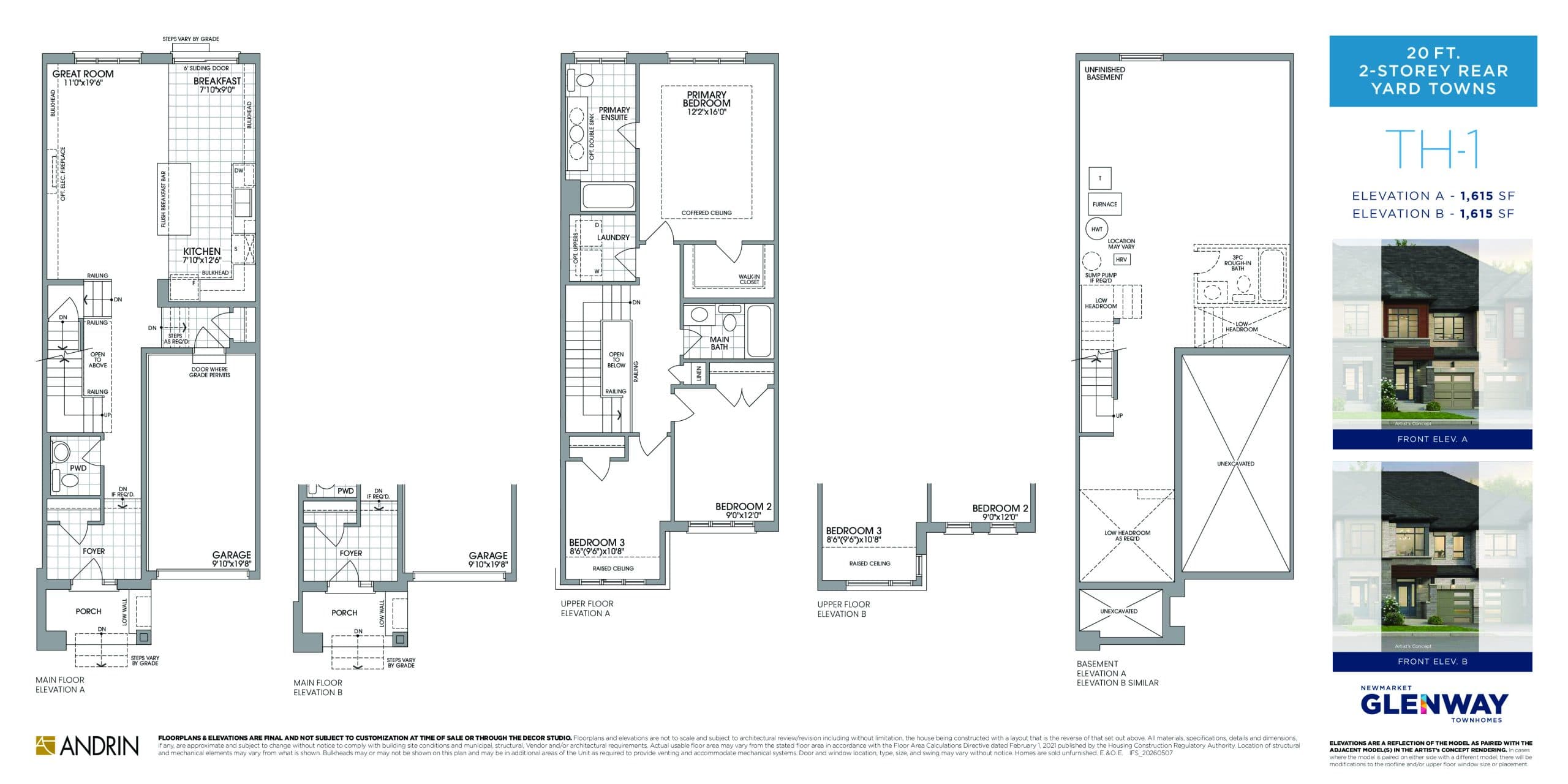 TH-1 Floor Plan at Newmarket Glenway Towns - 1615 sq.ft