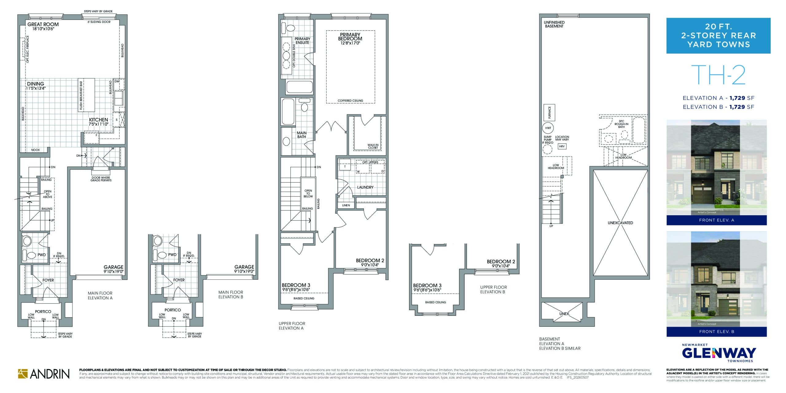 TH-2 Floor Plan at Newmarket Glenway Towns - 1729 sq.ft