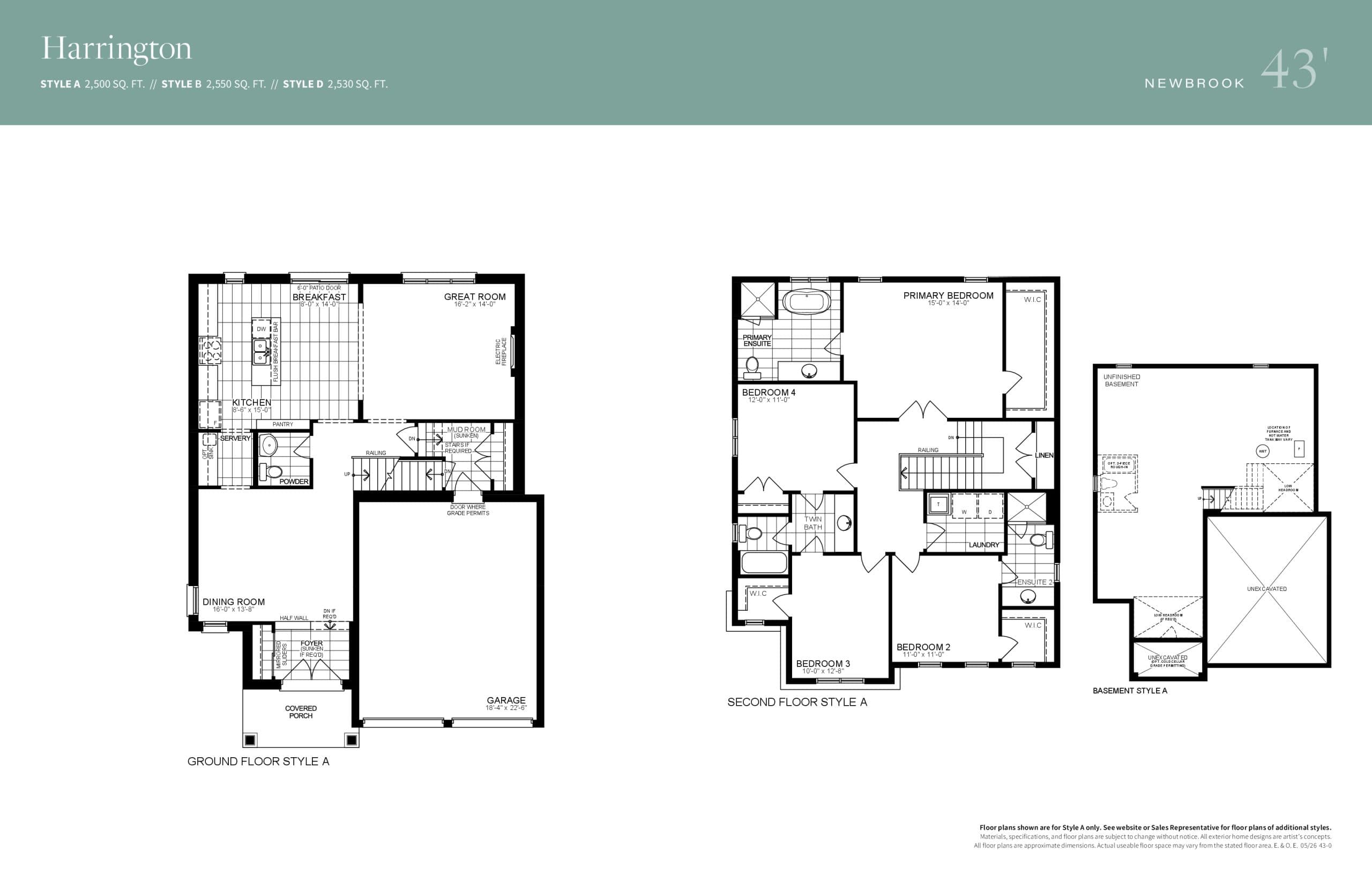 Harrington Floor Plan at Newbrook by Brookfield Residential - 2500 sq.ft